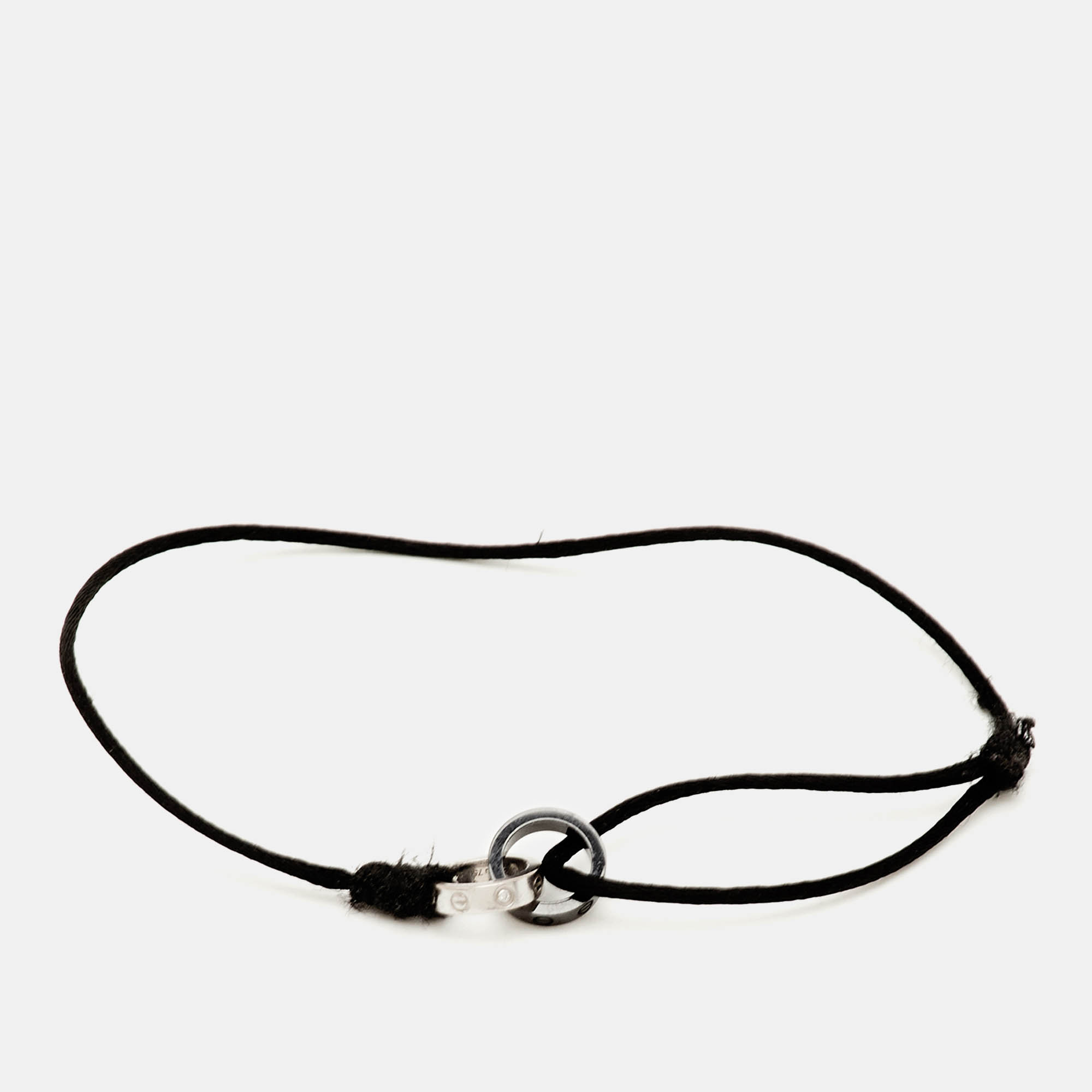 Pre Owned Cartier Love Ceramic Diamonds 18k Three Tone Gold Adjustable Cord Bracelet