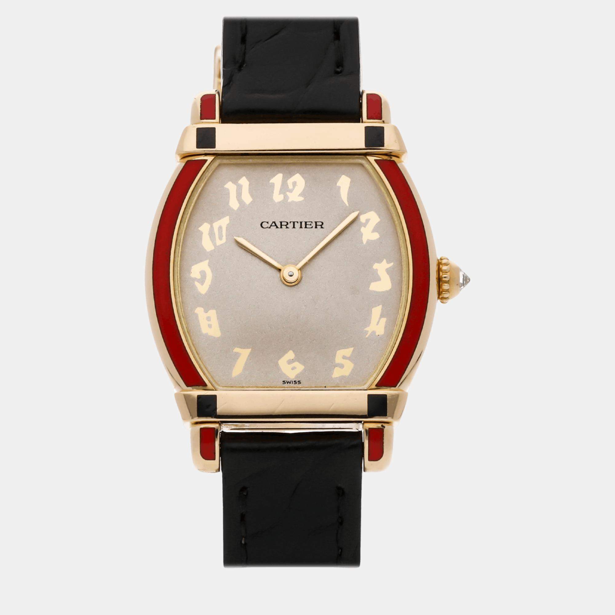 Pre Owned Cartier Silver 18k Yellow Gold Tortue WA501531 Quartz Men's Wristwatch 26 mm