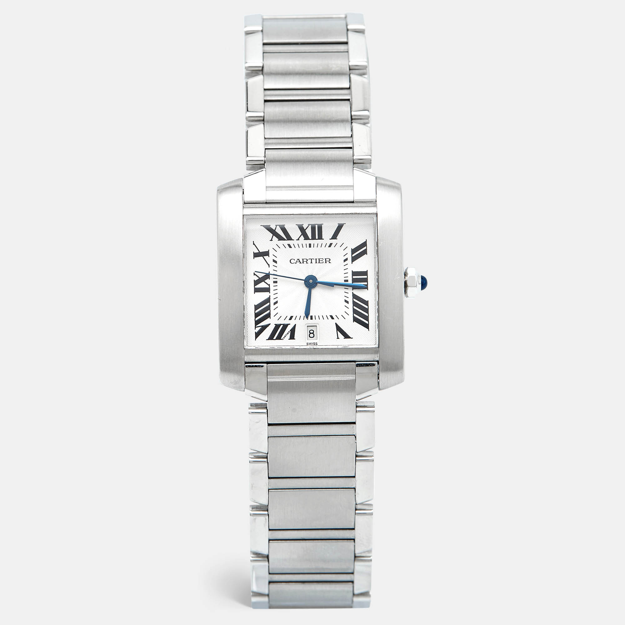 مملوكة مسبقًا Cartier Opaline White Stainless Steel Tank Francaise W51002Q3 Unisex Wristwatch 28 mm