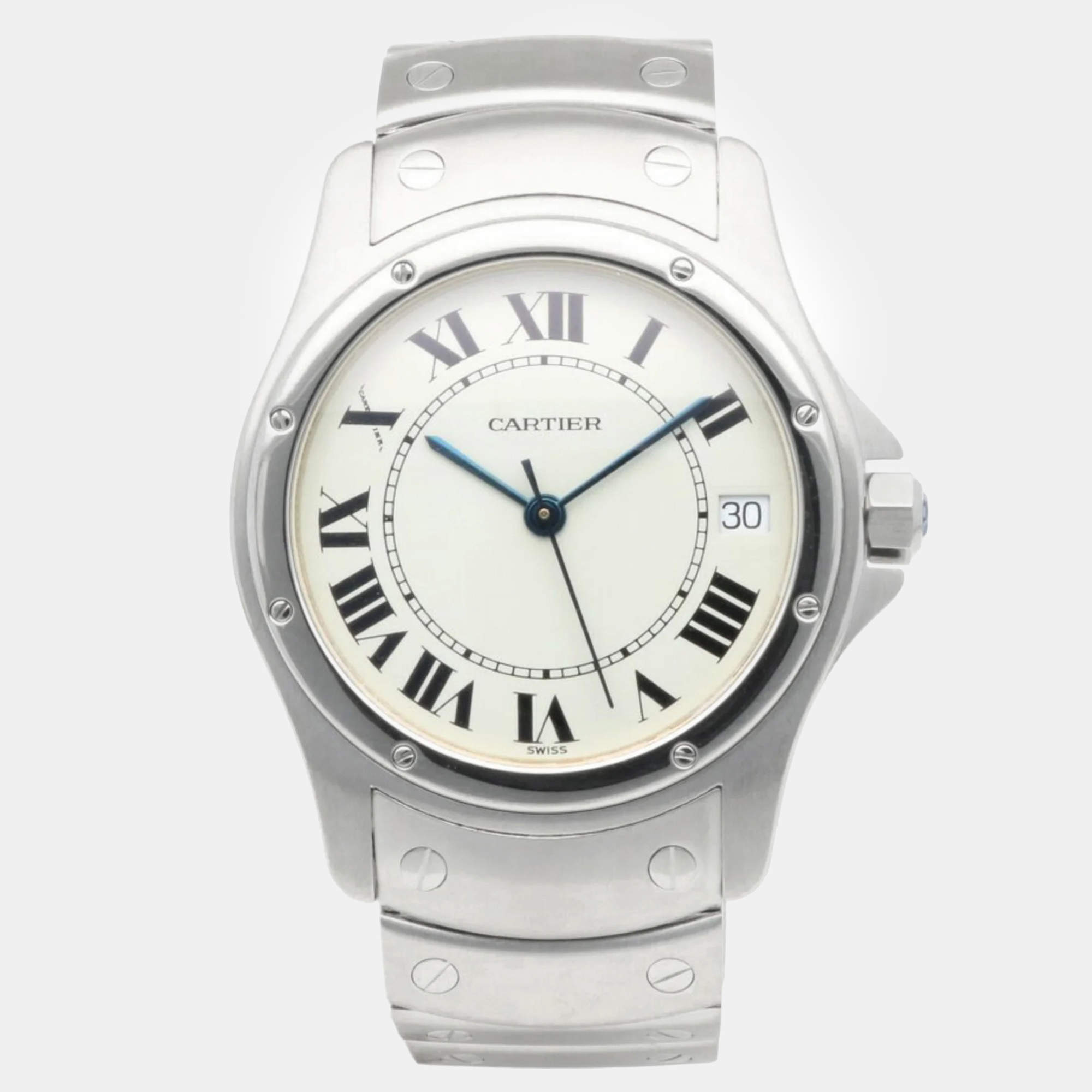 Cartier White Stainless Steel Santos Cougar 19201 Automatic Men's Wristwatch 33 mm