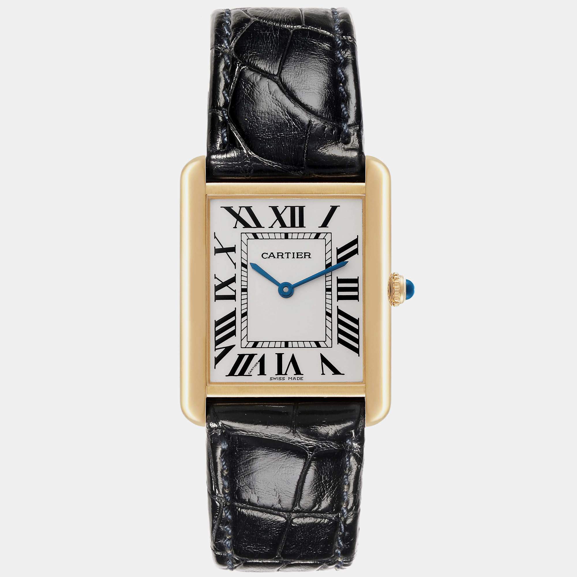 Cartier Tank Solo Yellow Gold Steel Black Strap Men's Watch W1018855 34 x 27 mm