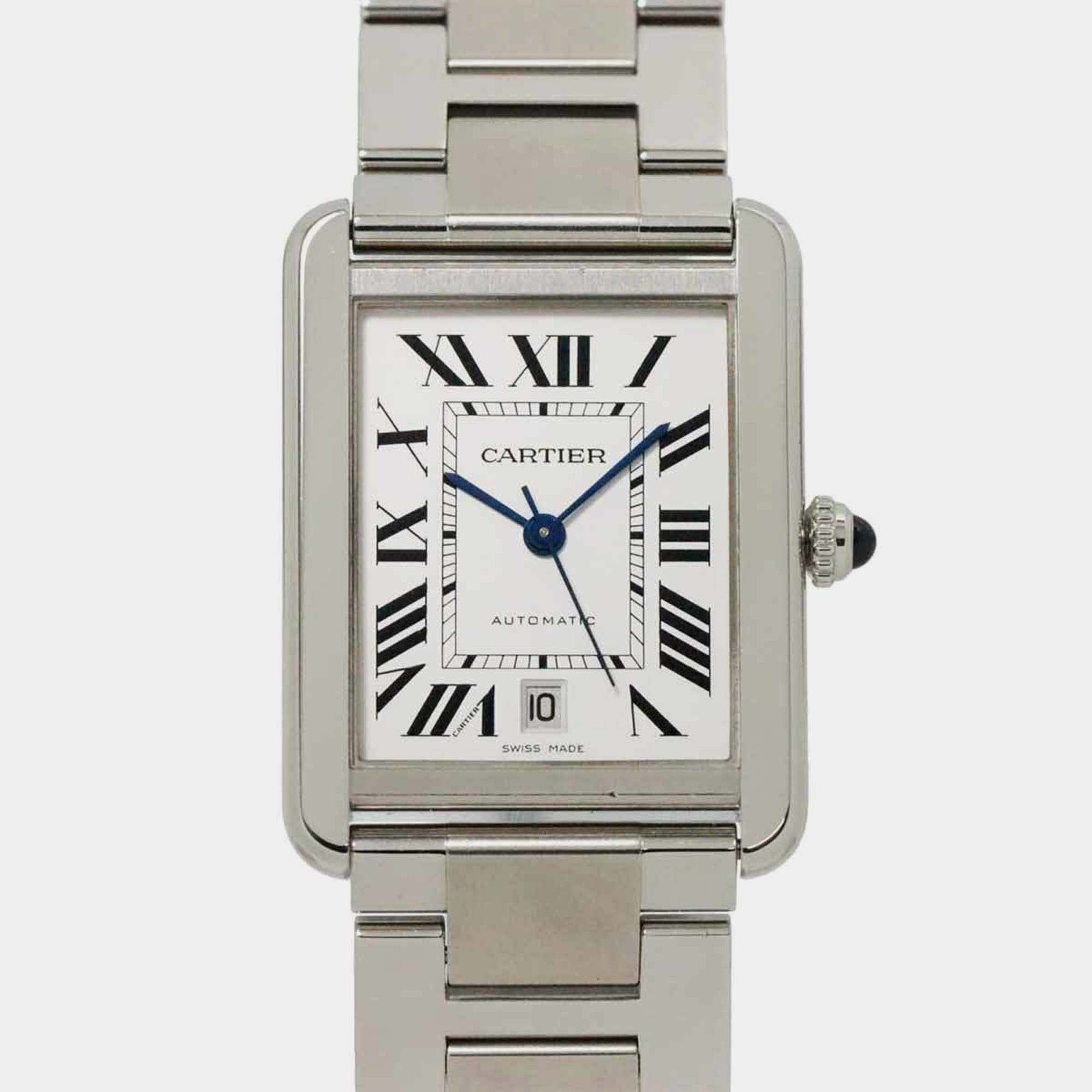 Cartier Silver Stainless Steel Tank Solo Automatic Men's Wristwatch 31 mm