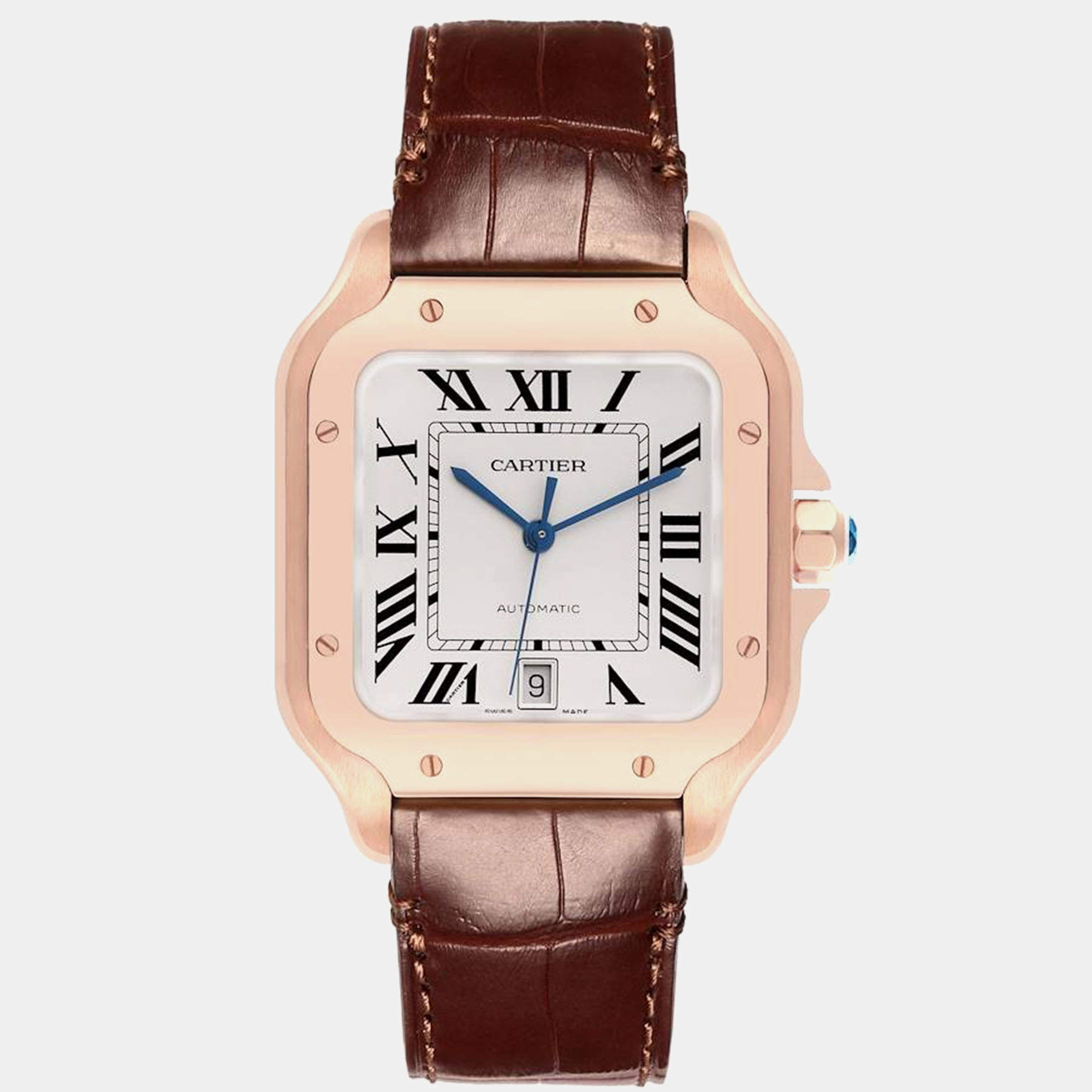 Cartier Santos Large Rose Gold Grey Strap Mens Watch WGSA0019 47.5 mm x 38 mm  