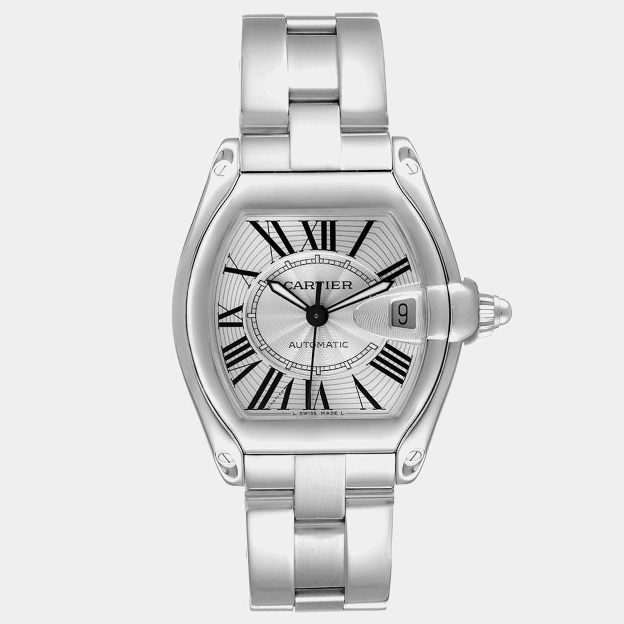 Cartier Roadster Large Silver Dial Steel Men's Watch W62025V3 38 x 43 mm