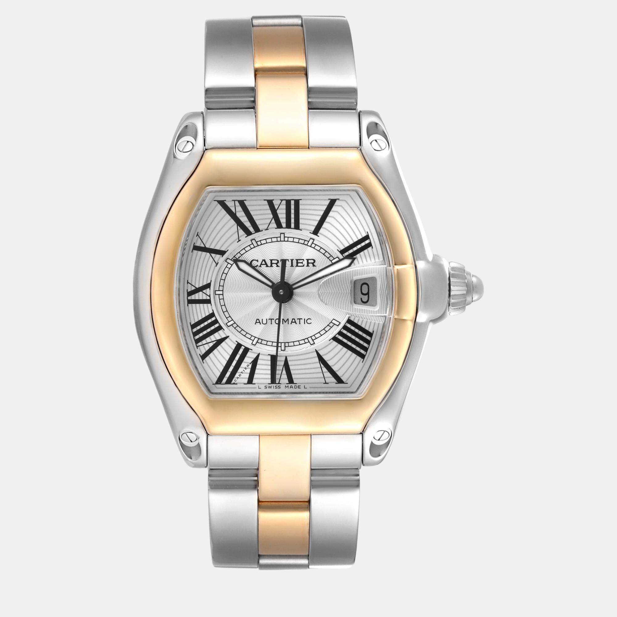 Cartier Roadster Steel Yellow Gold Silver Dial Men's Watch 38.0 mm