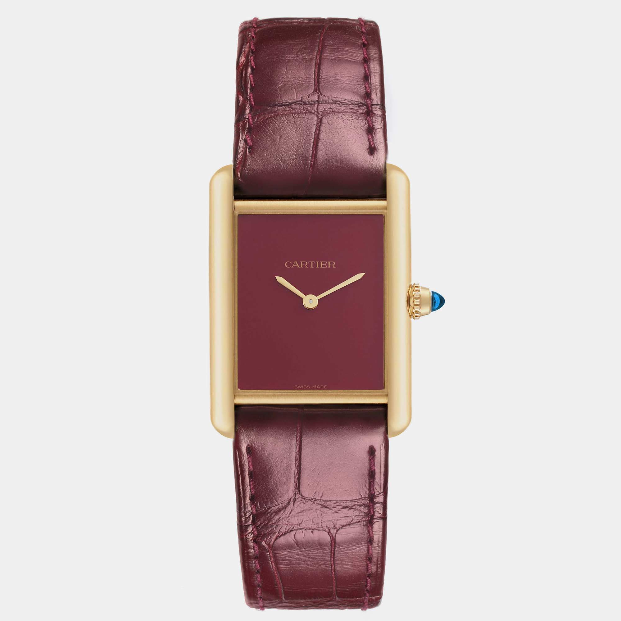 Cartier Tank Louis Large Yellow Gold Burgundy Dial Men's Watch WGTA0190 25.5 x 33.7 mm