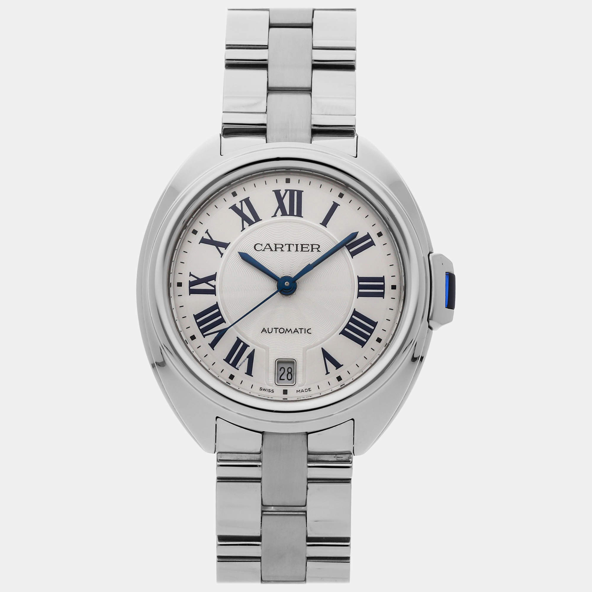 Cartier Silver Stainless Steel Cle de Cartier Automatic Men's Wristwatch 35 mm