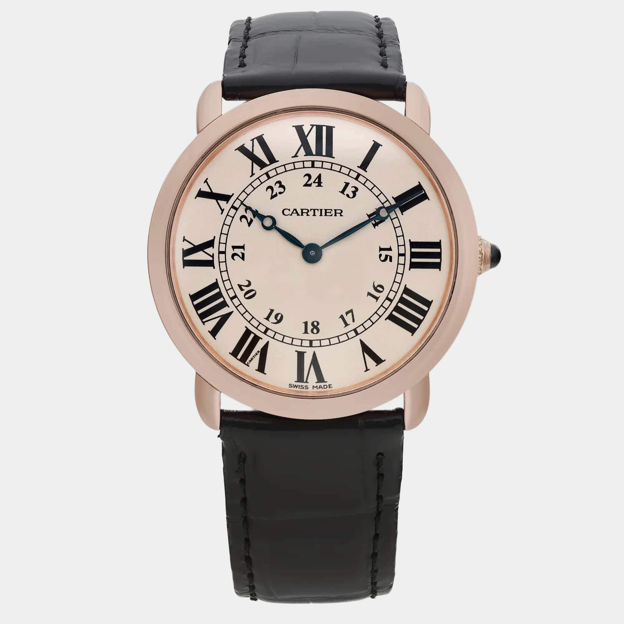 Cartier Cream 18K Rose Gold Ronde Louis Manual Winding Men's Wristwatch 36 mm