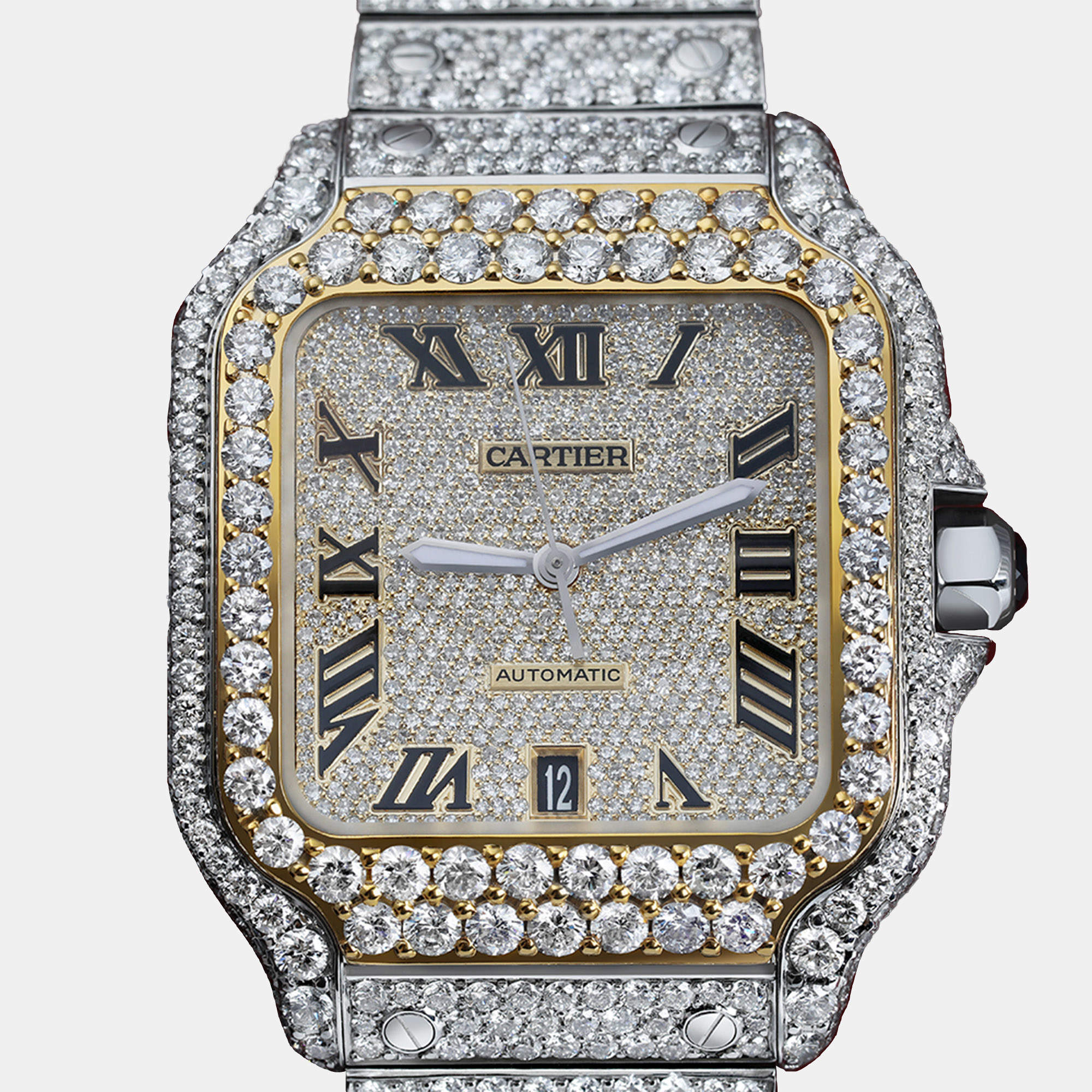 Cartier Customised Black 25CT Diamond 18K Yellow Gold Santos de Cartier WSSA0018 Automatic Men's Wristwatch 39.50 MM