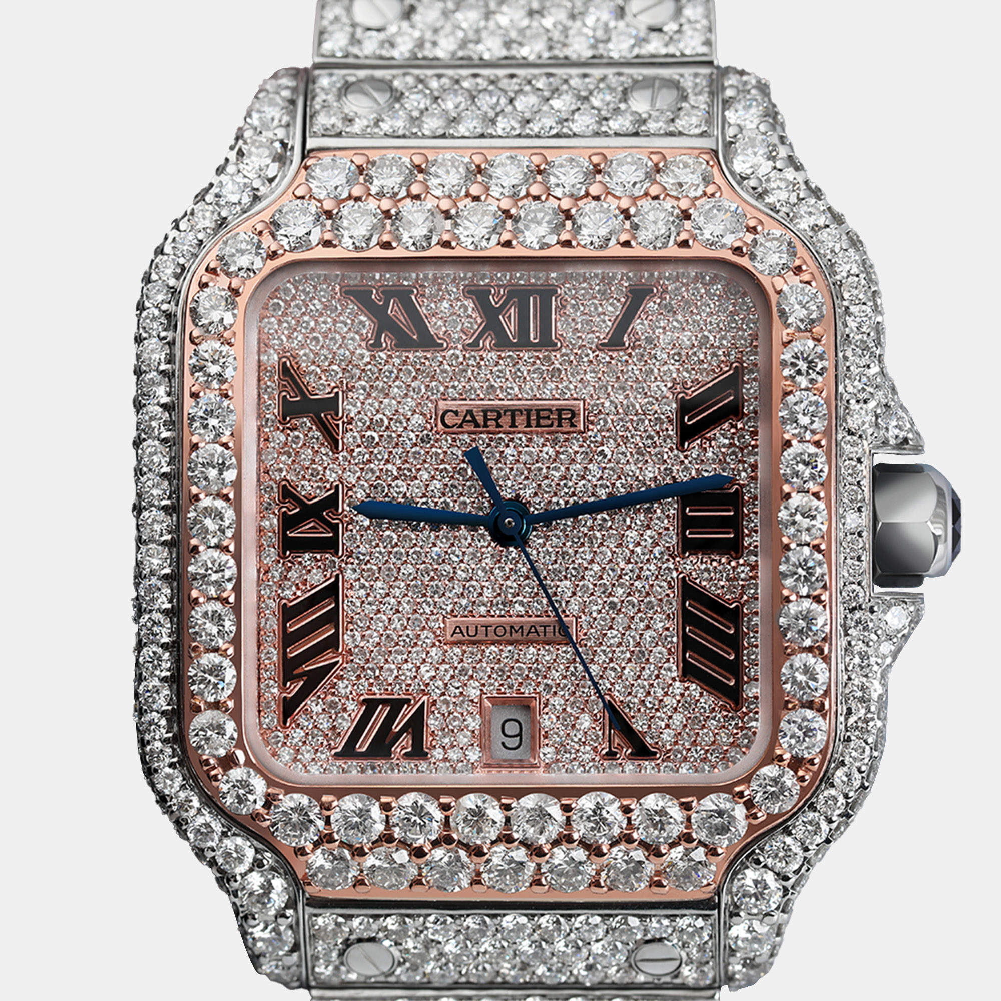 Cartier Customised Black 25CT Diamond 18K Rose Gold Santos de Cartier WSSA0018 Automatic Men's Wristwatch 39.50 MM