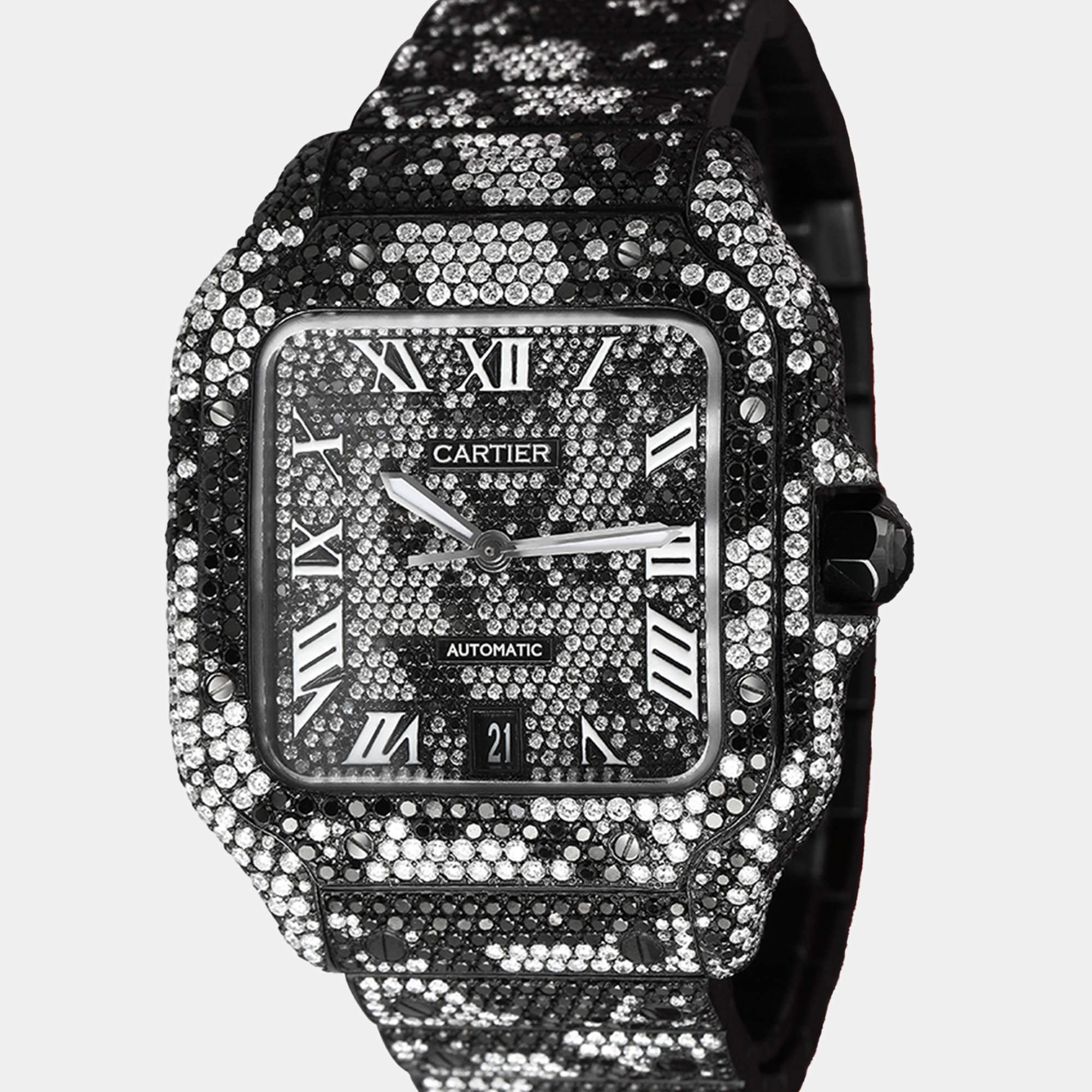 Cartier Customised Black Diamond Stainless Steel Santos de Cartier WSSA0018 Automatic Men's Wristwatch 39.50 MM