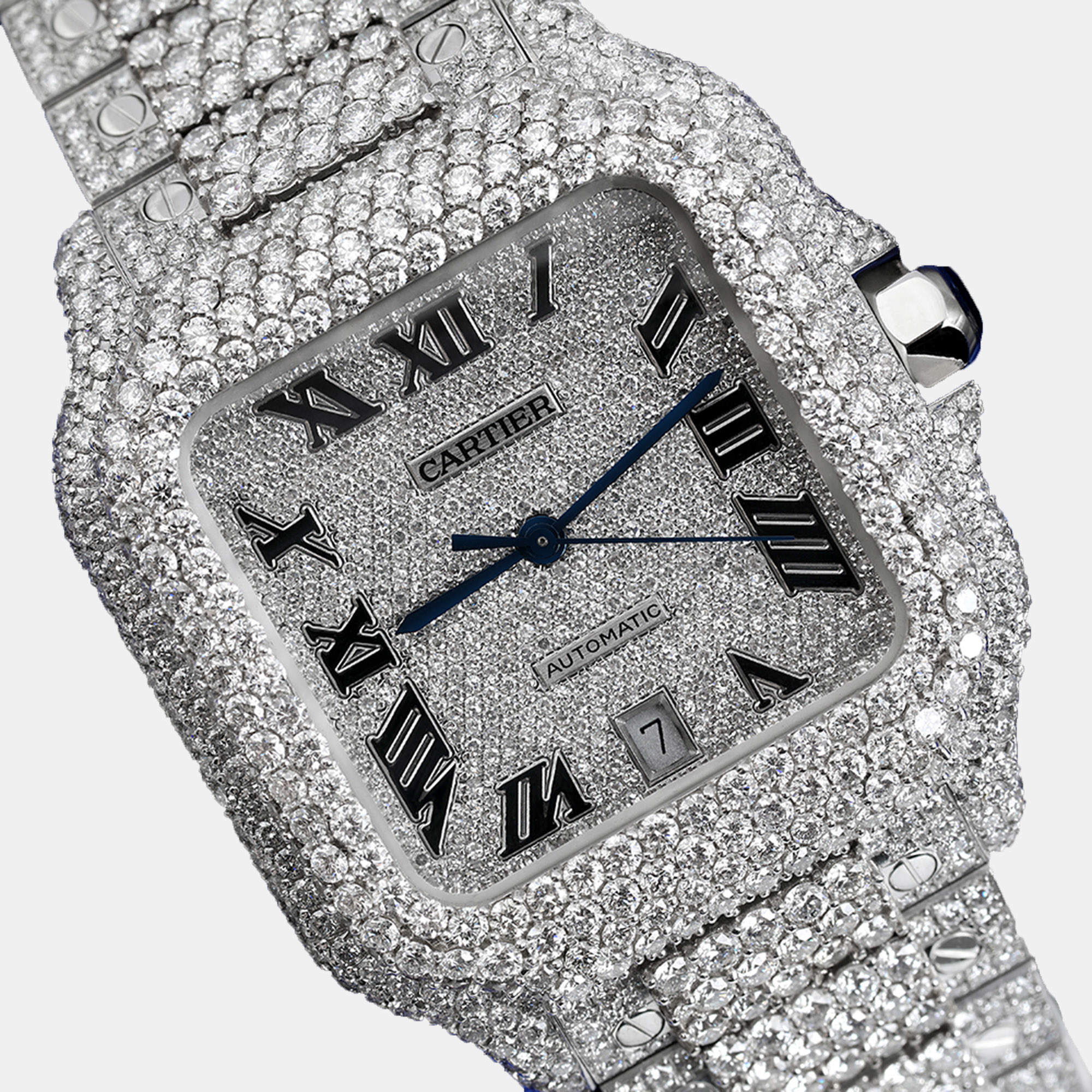 Cartier Customised Black 28CT Diamond 18K Yellow Gold Santos de Cartier 1847 Automatic Men's Wristwatch 39.50 MM