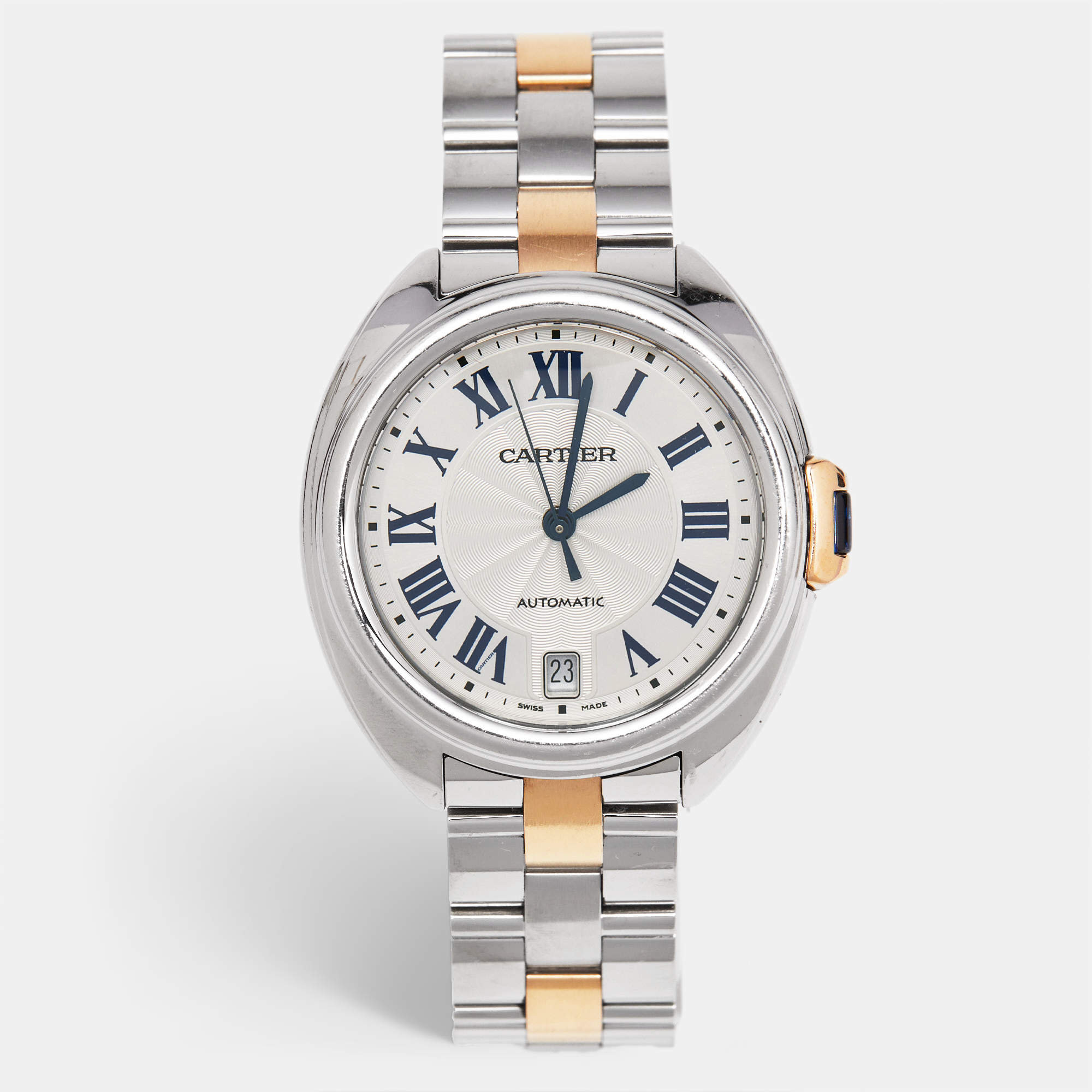 Cartier Silver 18K Rose Gold Stainless Cle de Cartier W2CL0003 Unisex Wristwatch 35 mm