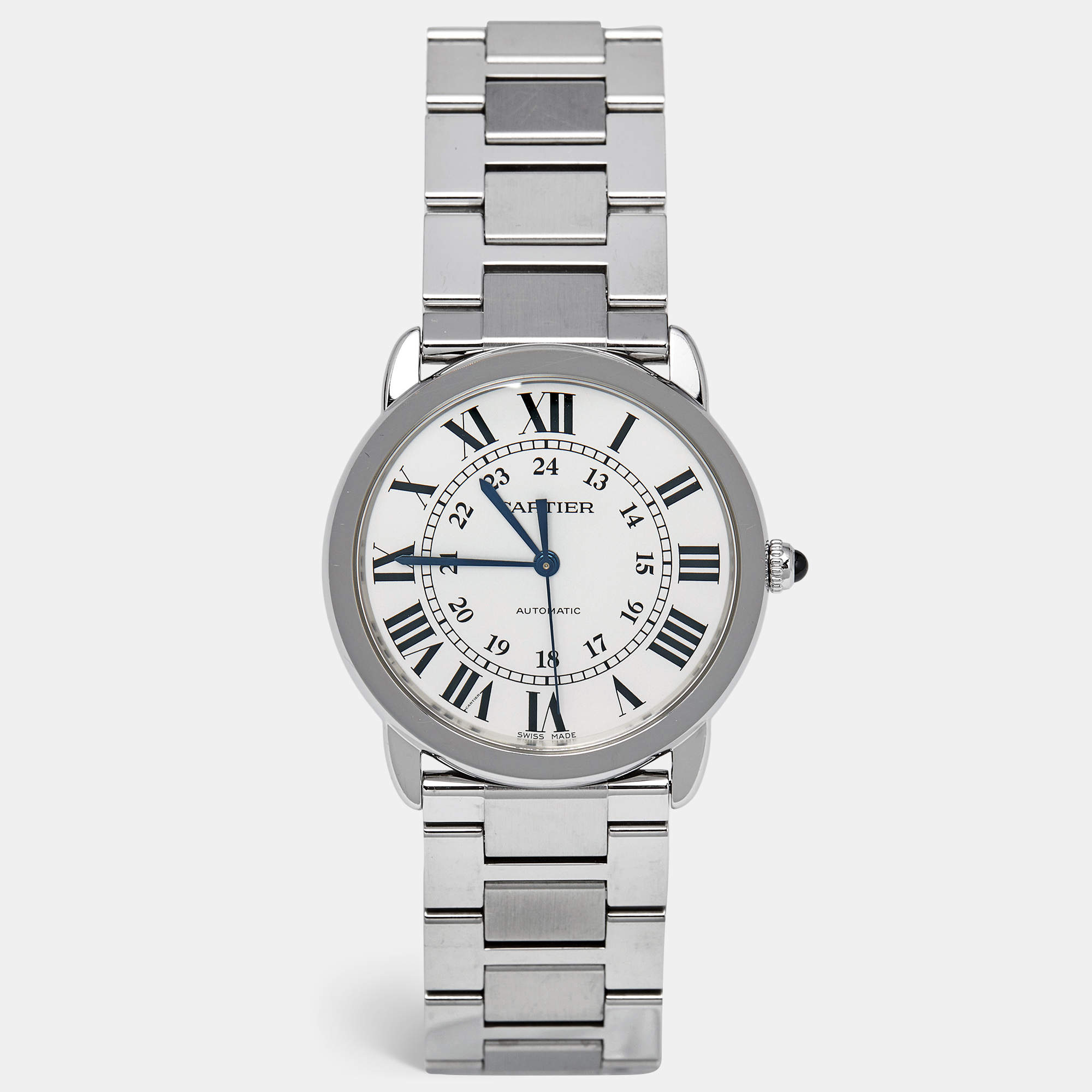 Cartier Silvered Opaline Stainless Steel Ronde Solo WSRN0012 Men's Wristwatch 36 mm