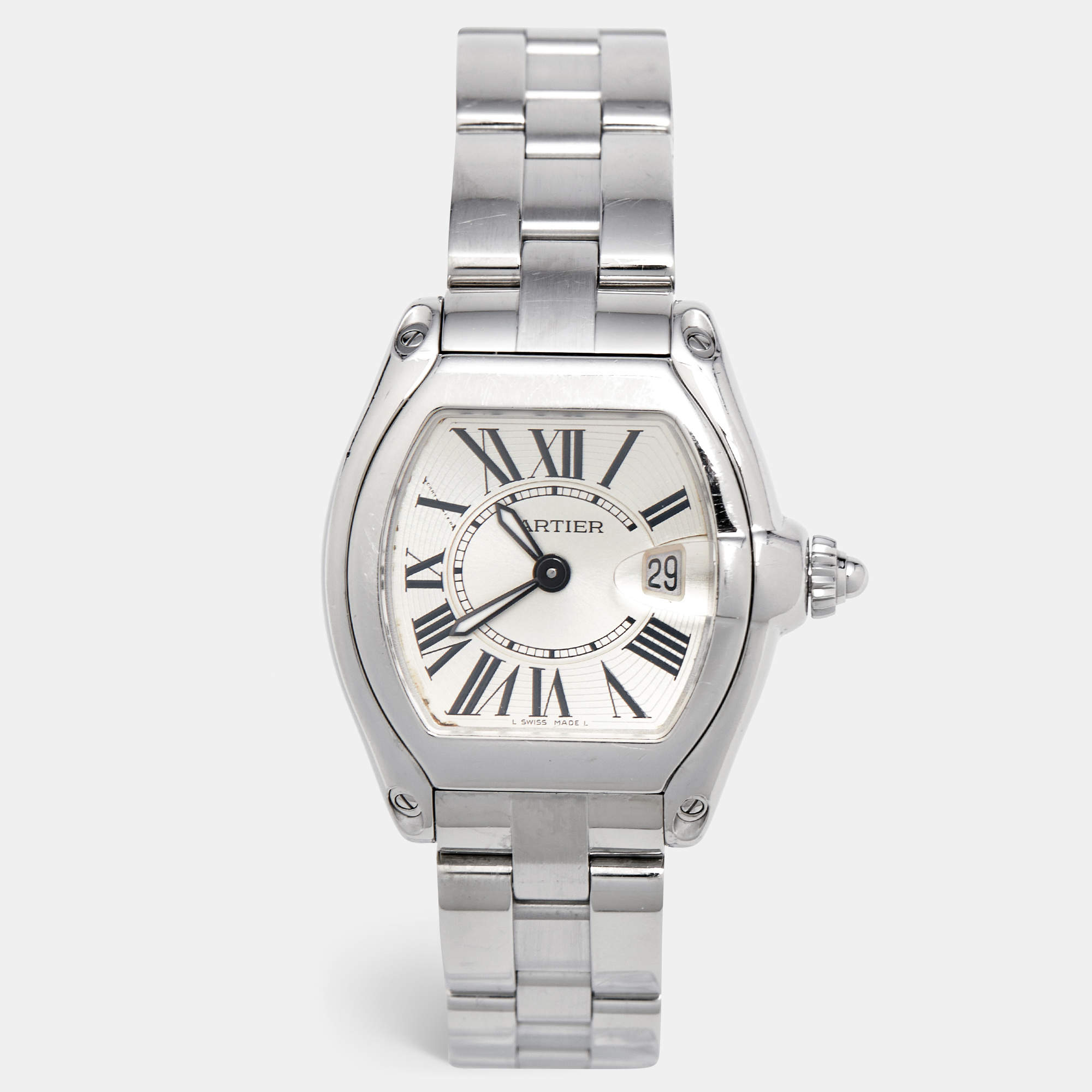 Cartier Silver Stainless Steel Roadster W62016V3 Women's Wristwatch 31 mm
