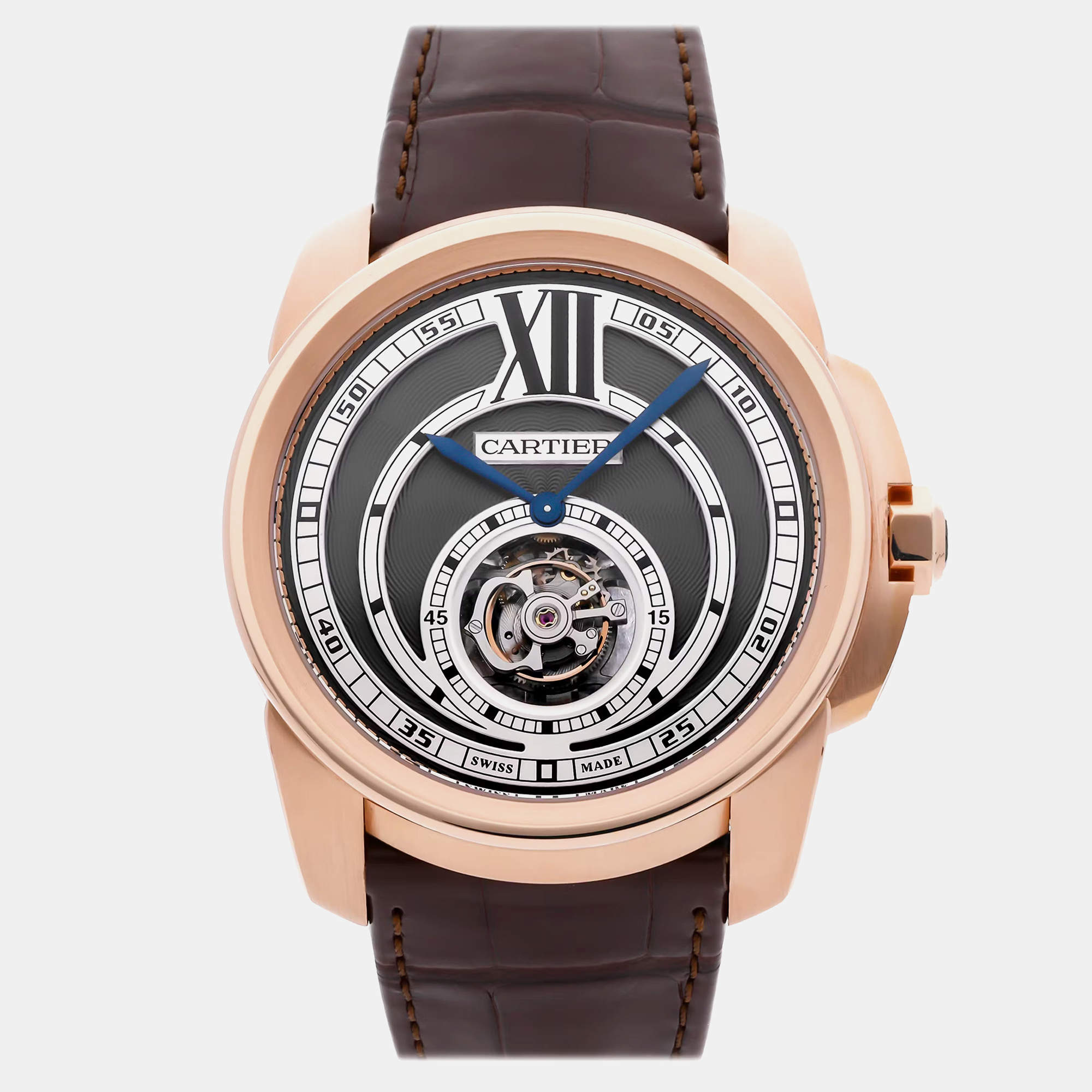 Pre-Owned Cartier Silver Dial Calibre De Cartier Flying Tourbillon Manual Winding Men's Watch 45 mm