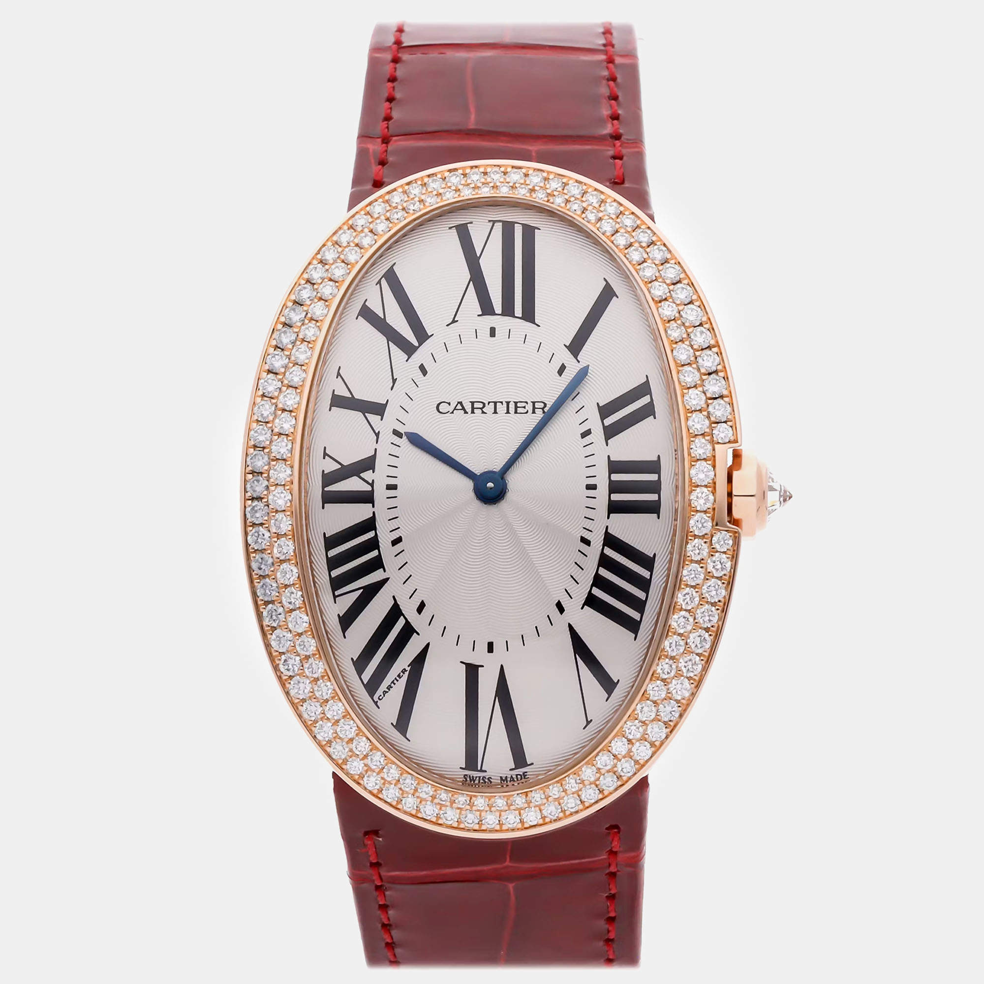 Pre Owned Cartier Baignoire WB520005 Manual Wind Rose Gold Silver Dial Men's Wristwatch 44x32mm