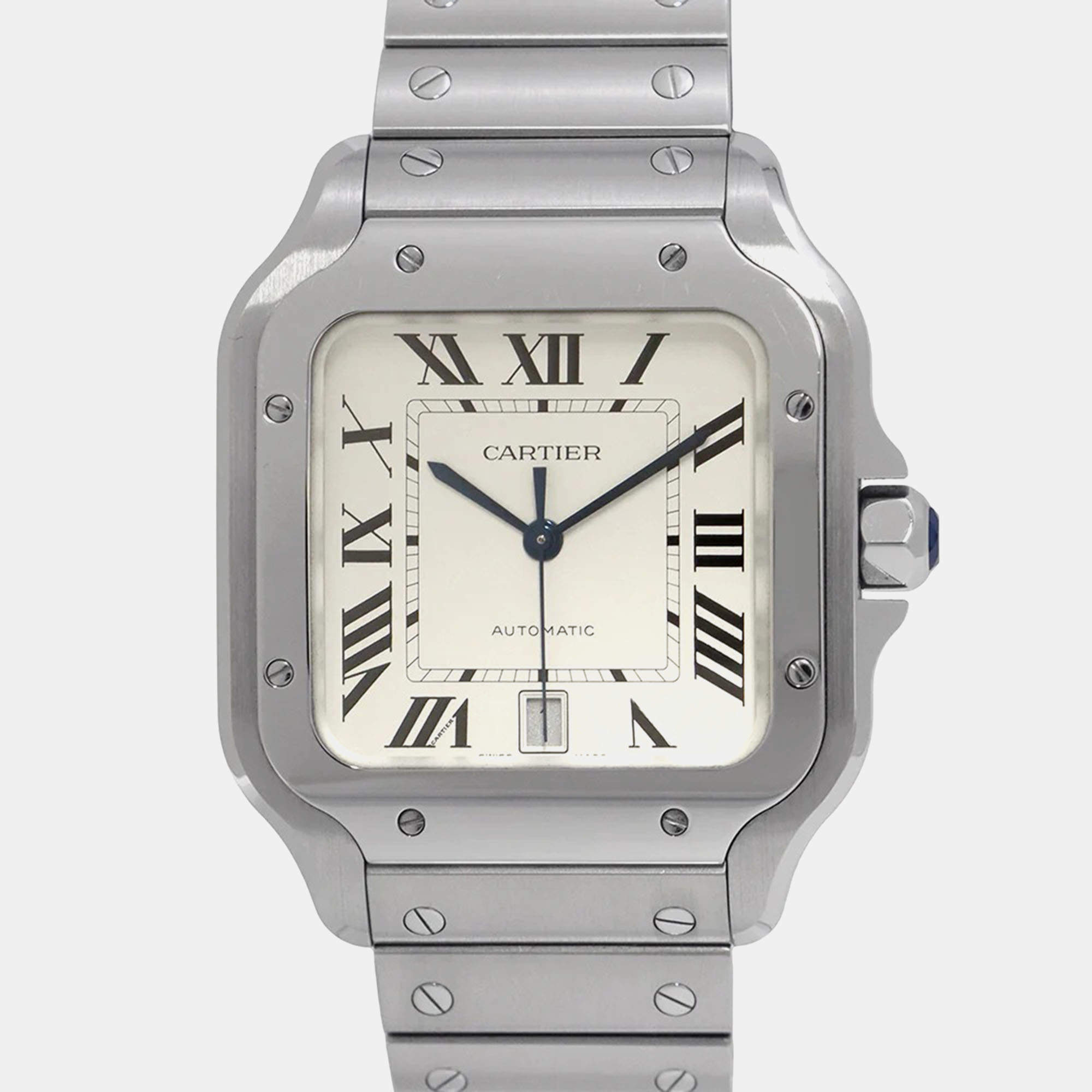 Cartier Silver Stainless Steel Santos WSSA0018 Automatic Men's Wristwatch 39 mm
