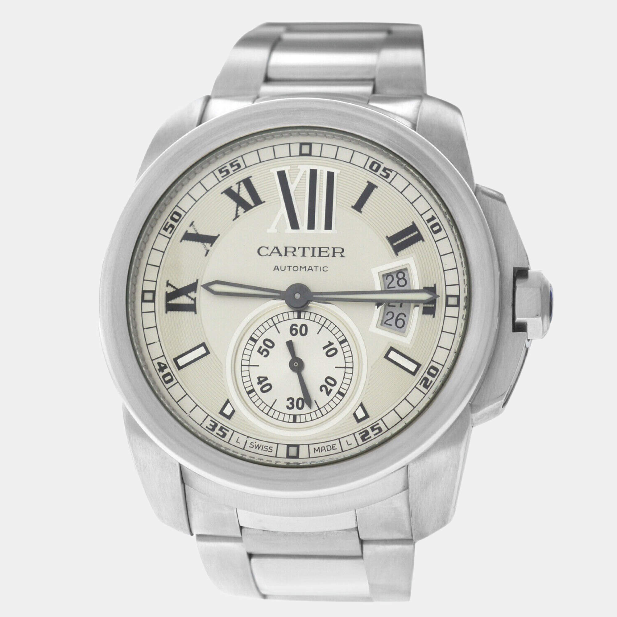 Cartier White Stainless Steel Calibre de Cartier W7100015 Automatic Men's Wristwatch 42 mm