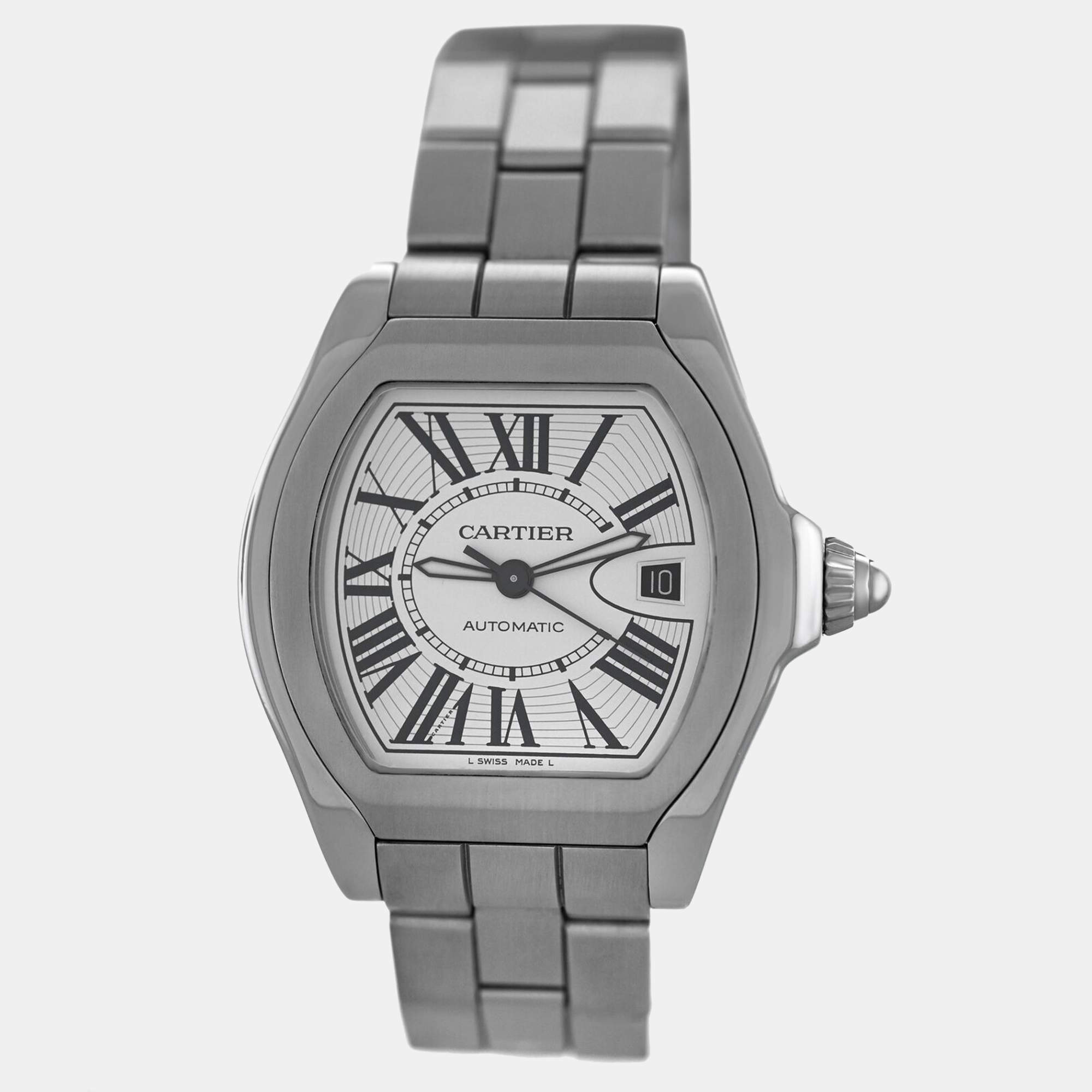 Cartier White Stainless Steel Roadster W6206017 Automatic Men's Wristwatch 46 mm