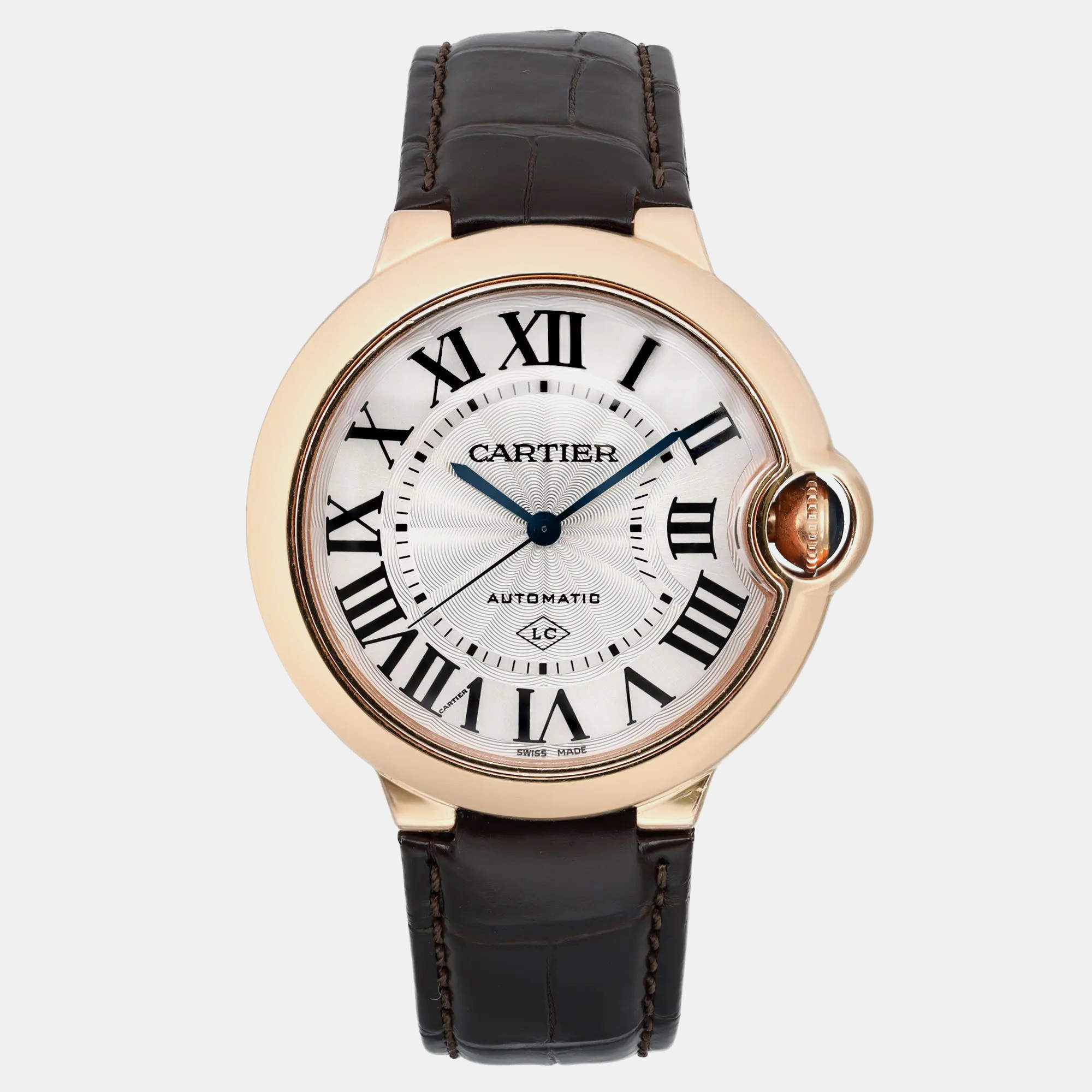 Cartier Silver 18k Rose Gold Ballon Bleu 3927 Automatic Men's Wristwatch 36 mm