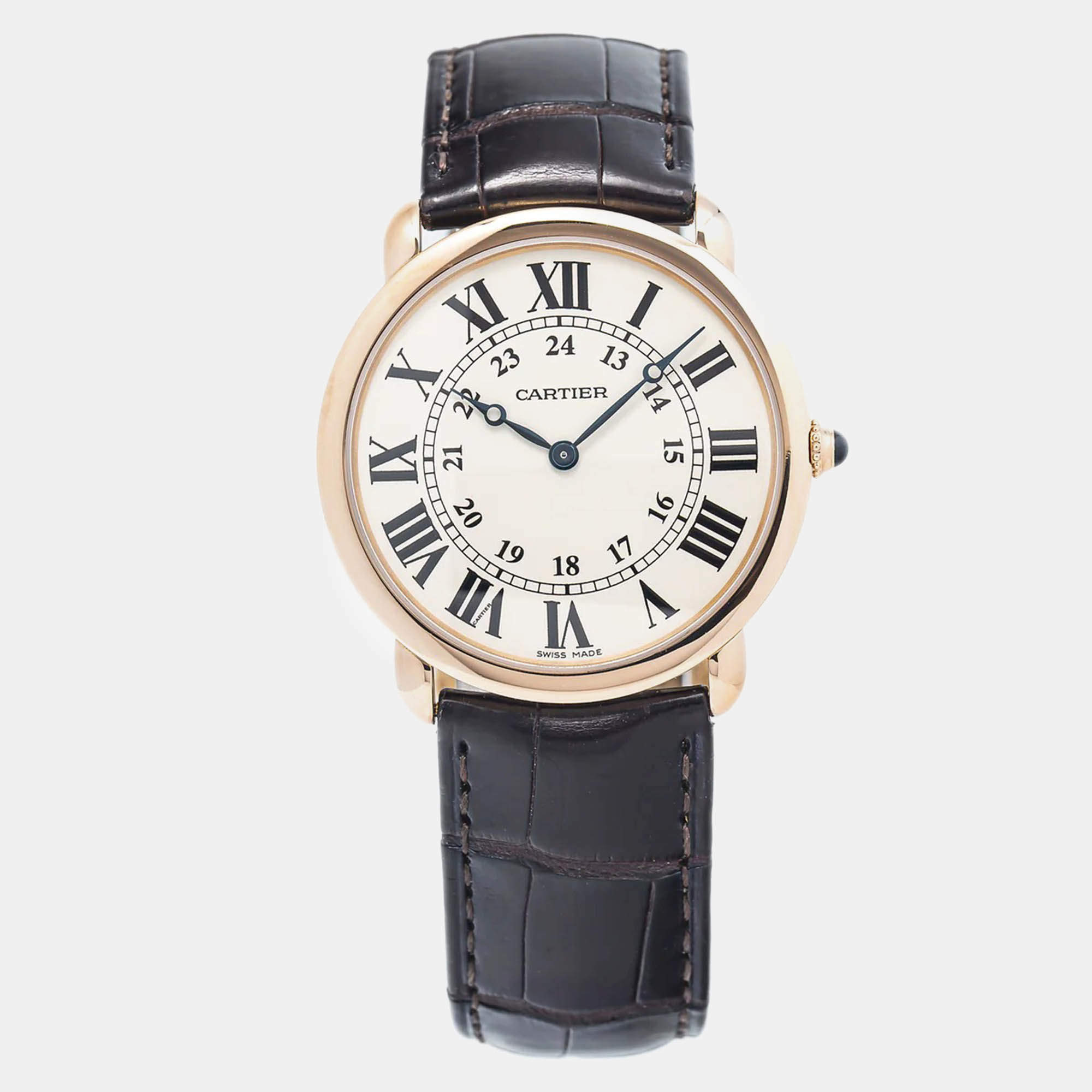 Cartier Ronde Louis W6800251 Manual Winding White Rose Gold Men's Wristwatch 36mm