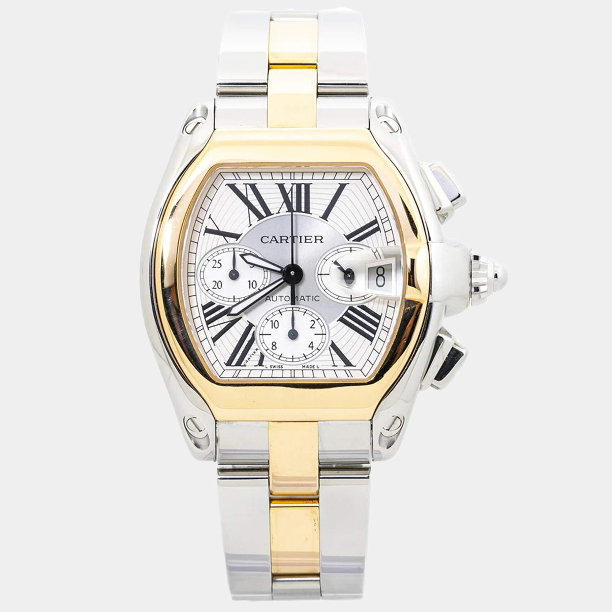 Cartier Roadster W62027Z1 Automatic Silver 18K Yellow Gold Stainless Steel Men's Wristwatch 43mm