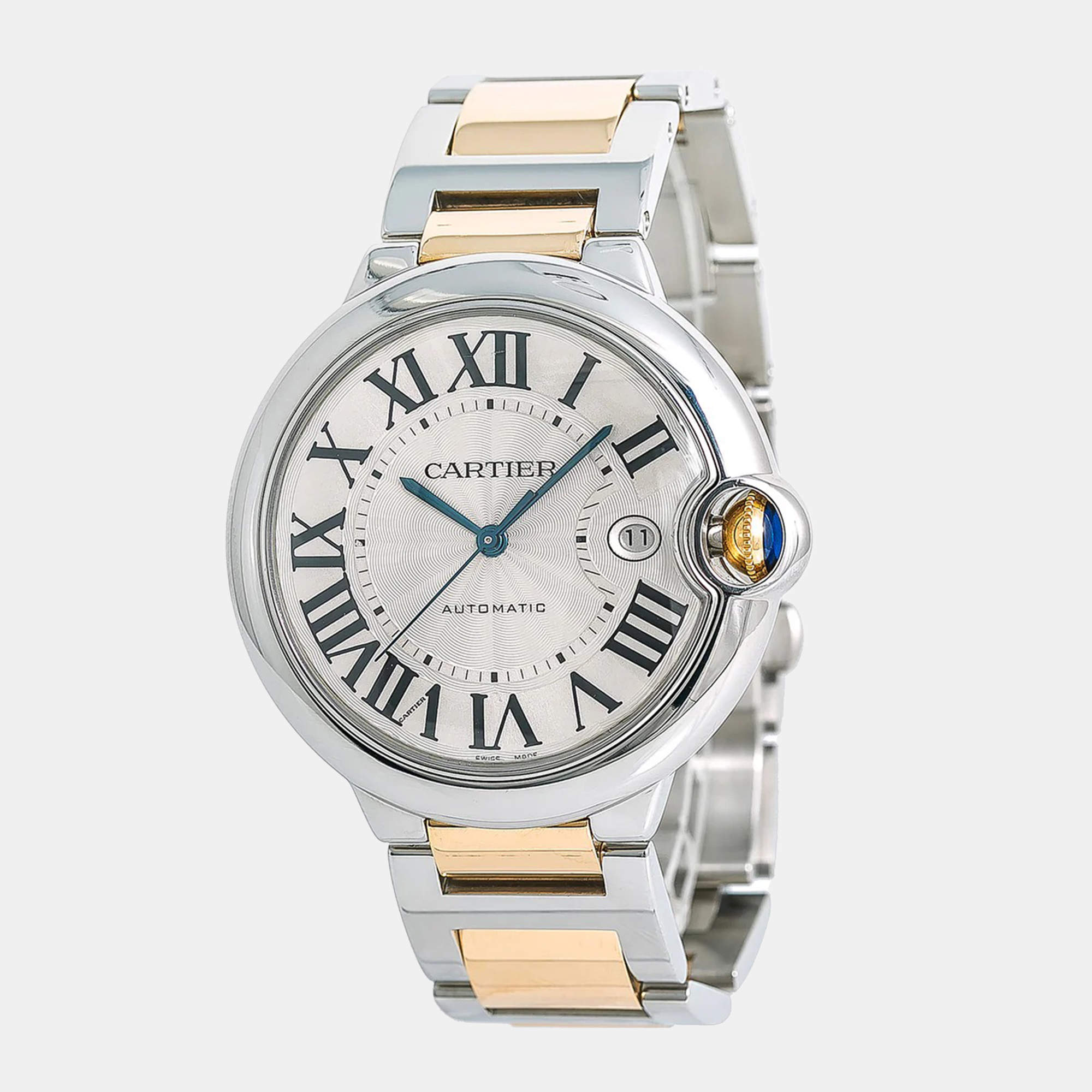 Cartier Ballon Bleu W69009Z3 Automatic Silver 18K Yellow Gold Stainless Steel Men's Wristwatch 42mm