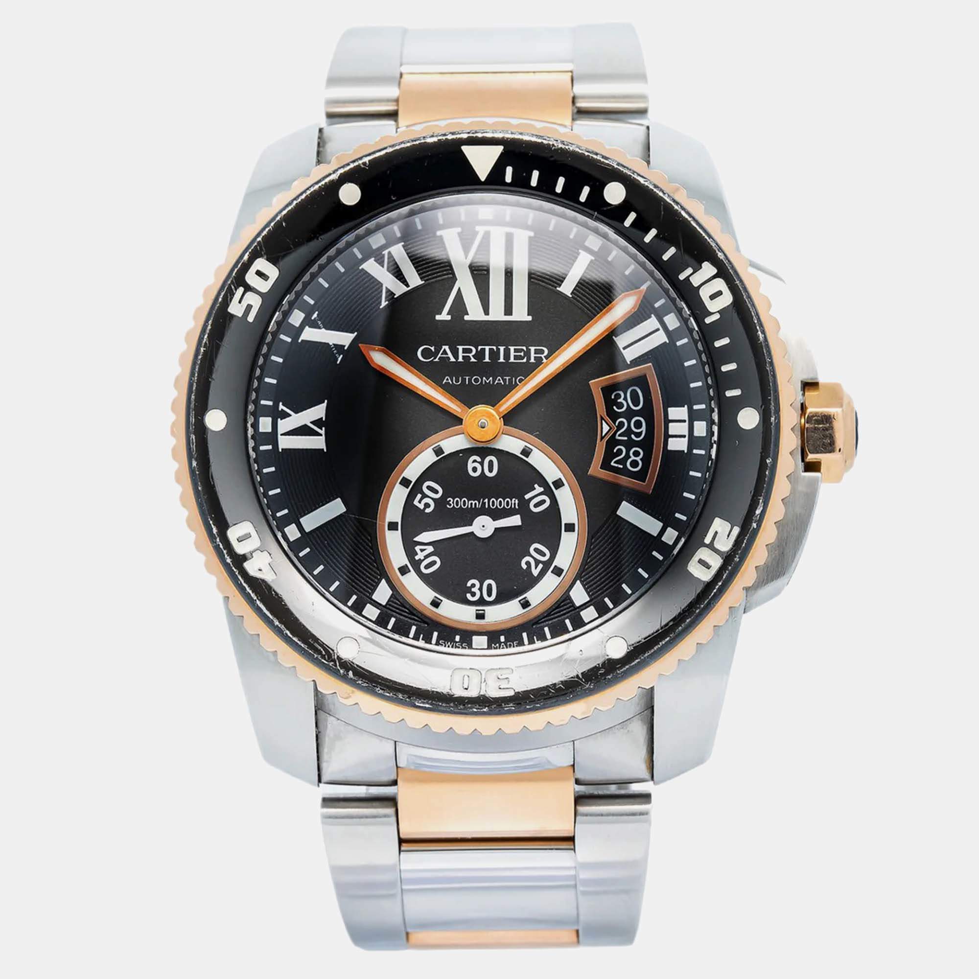 Cartier Calibre Diver W7100054 Automatic Black Gold Stainless Steel Men's Watch 42mm