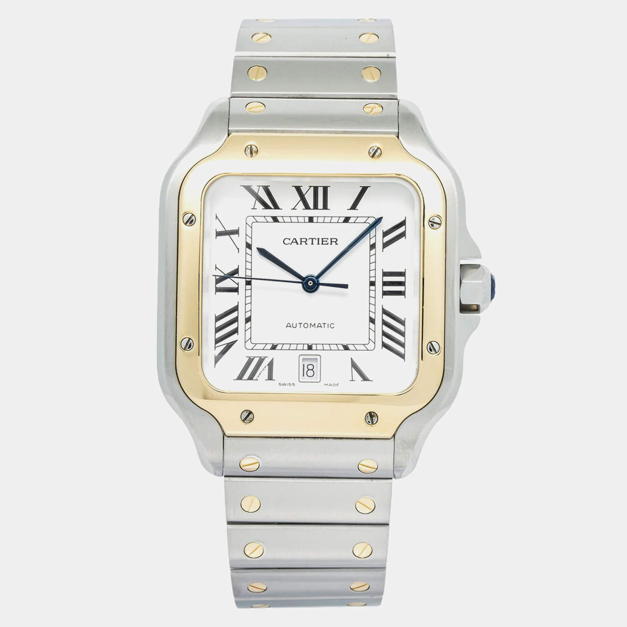 Cartier Santos W2SA0006 Automatic White 18K Yellow Gold Men's Wristwatch 40 mm