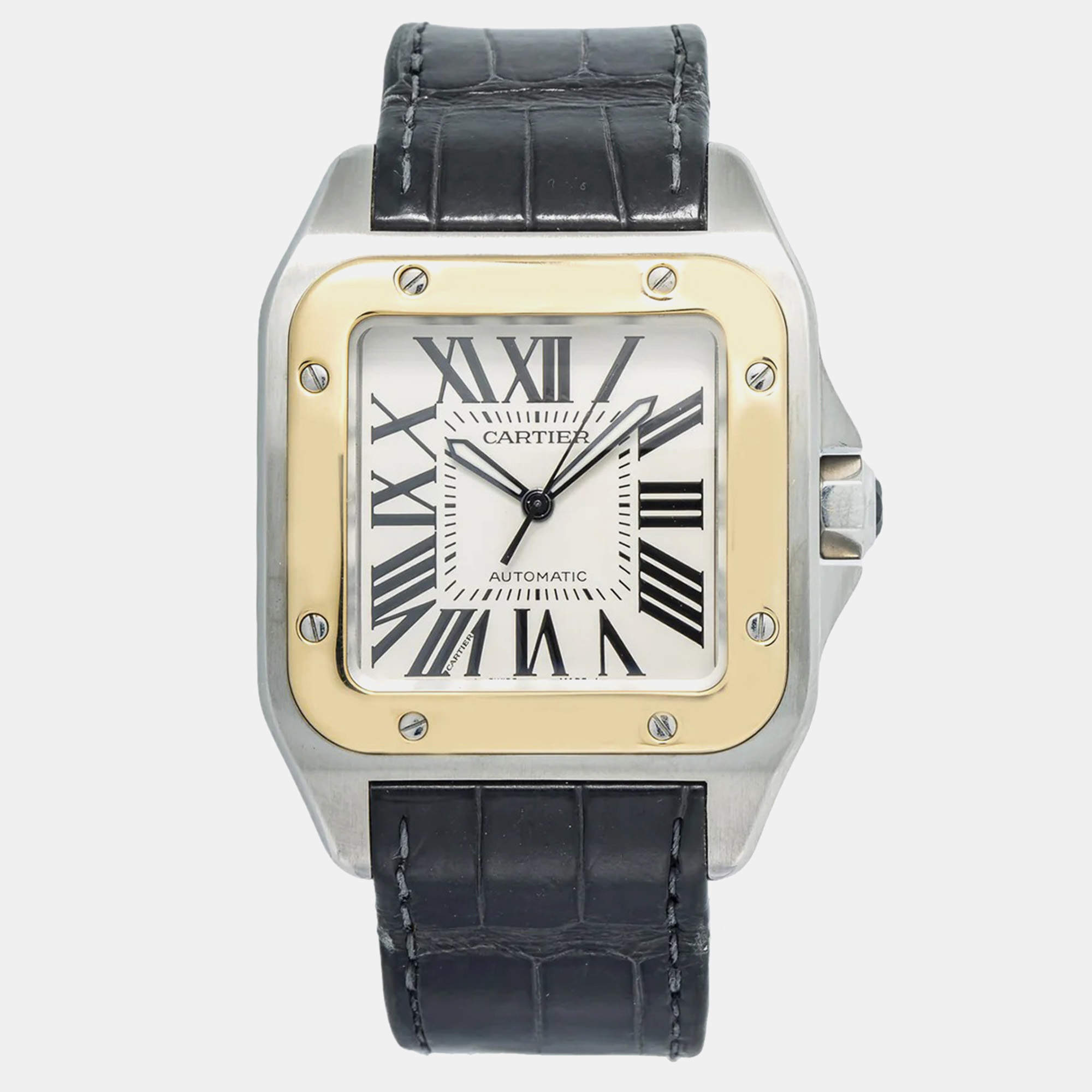 Cartier Santos 100 W20072X7 Automatic White 18K Yellow Gold Stainless Steel Men's Wristwatch 38 mm