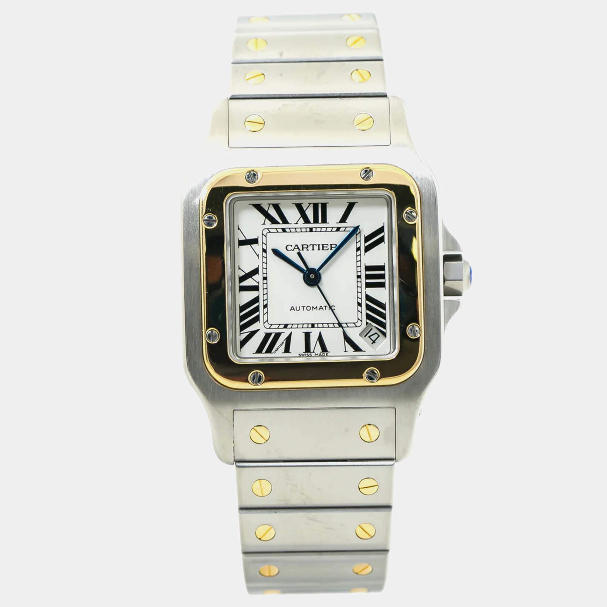 Cartier Santos W20099C4 Automatic White 18k Yellow Gold Stainless Steel Men's Wristwatch 35 mm