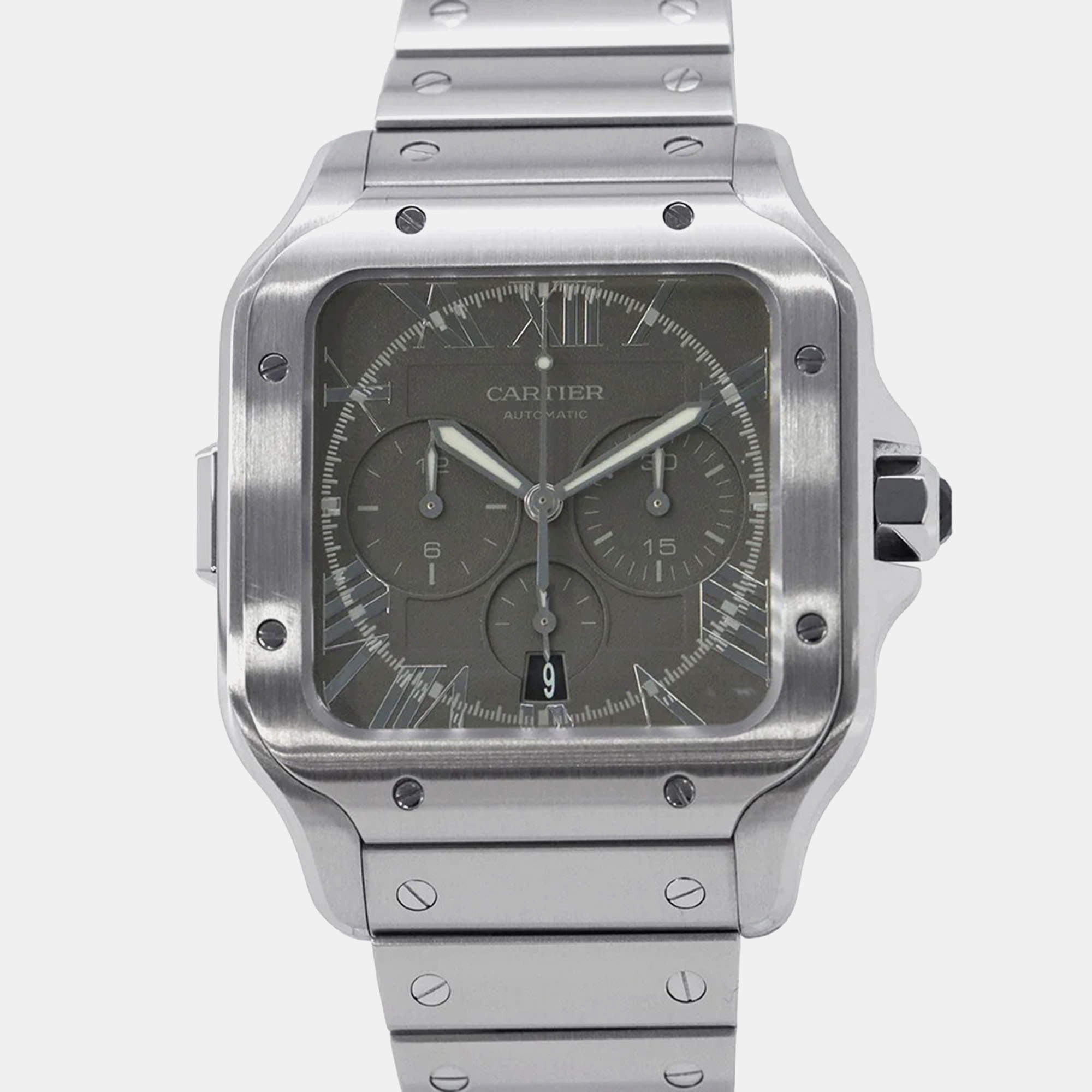 Pre Owned Cartier Santos de Cartier WSSA0078 Automatic Grey Stainless Steel Men's Wristwatch 43 mm
