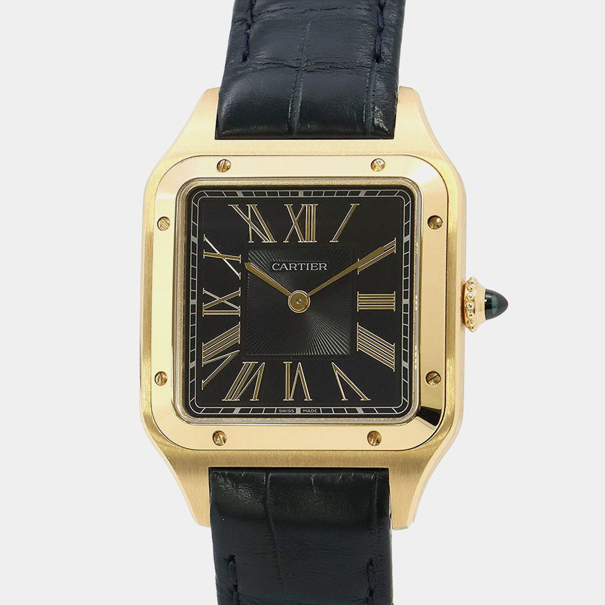 Pre Owned Cartier Santos Dumont WGSA0077 Quartz Blue 18k Yellow Gold Men's Wristwatch 31 mm