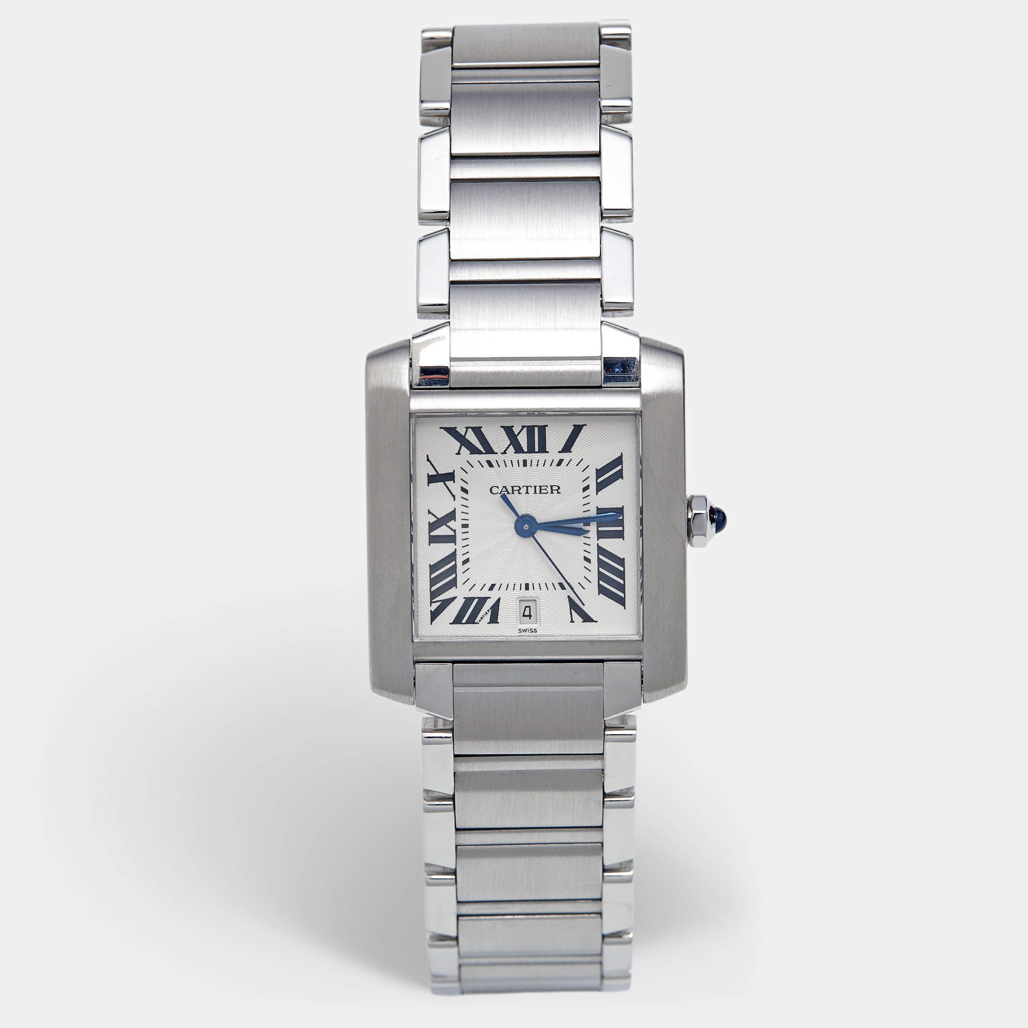 Pre Owned Cartier Opaline White Stainless Steel Tank Francaise W51002Q3 Unisex Wristwatch 28 mm