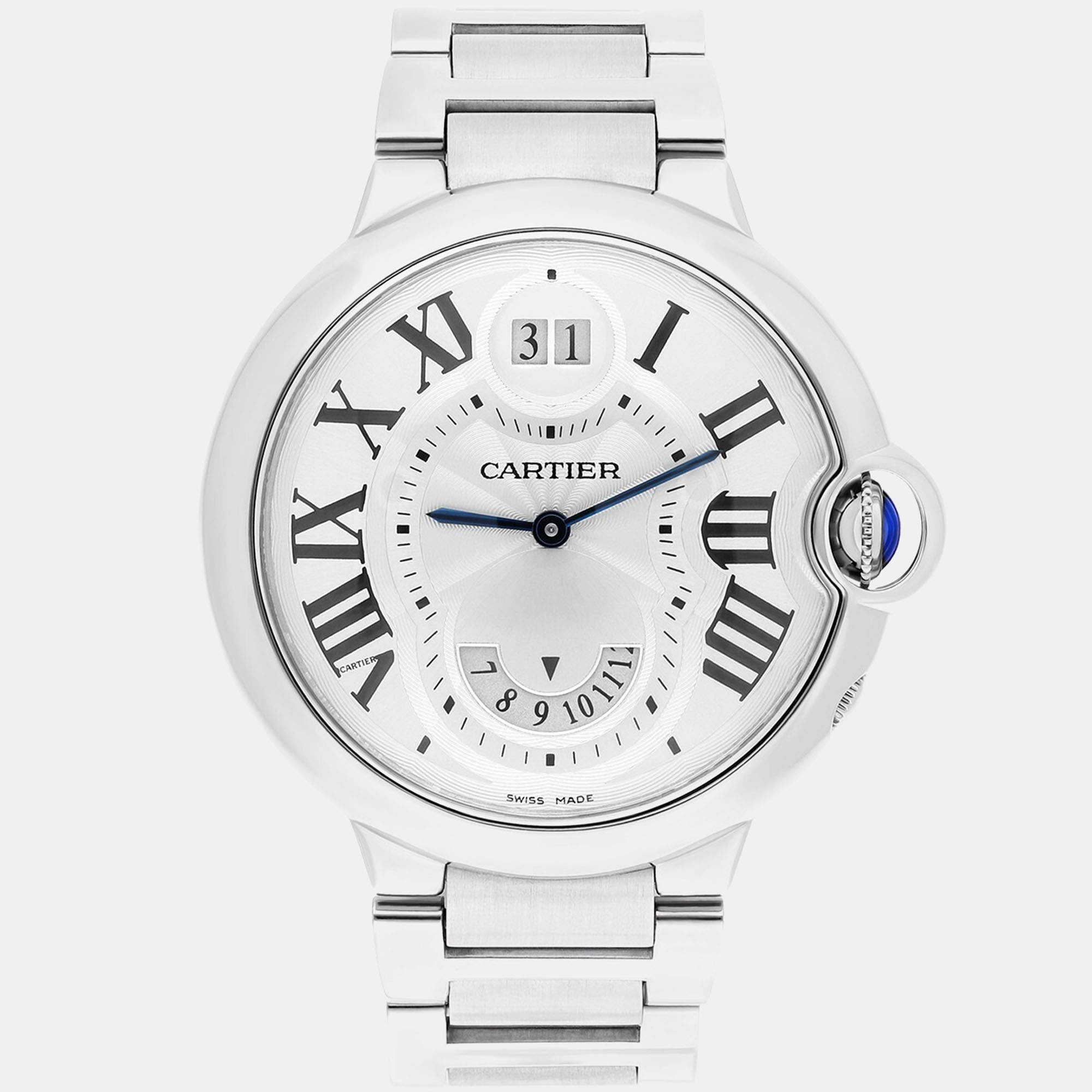 Pre Owned Cartier Ballon Bleu W6920011 Quartz Silver Stainless Steel Men's Wristwatch 38 mm