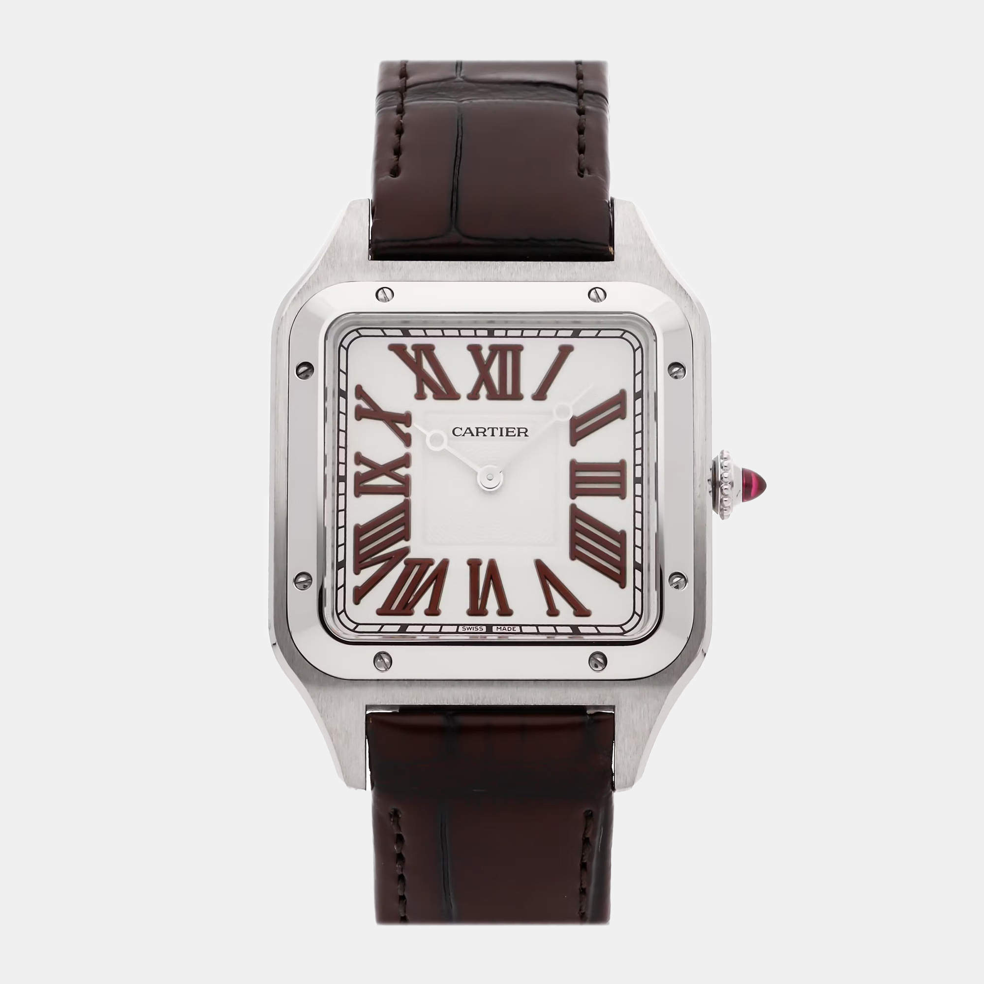 Pre Owned Cartier Santos-Dumont XL WGSA0082 Manual Winding White Platinum Men's Wristwatch 47mm