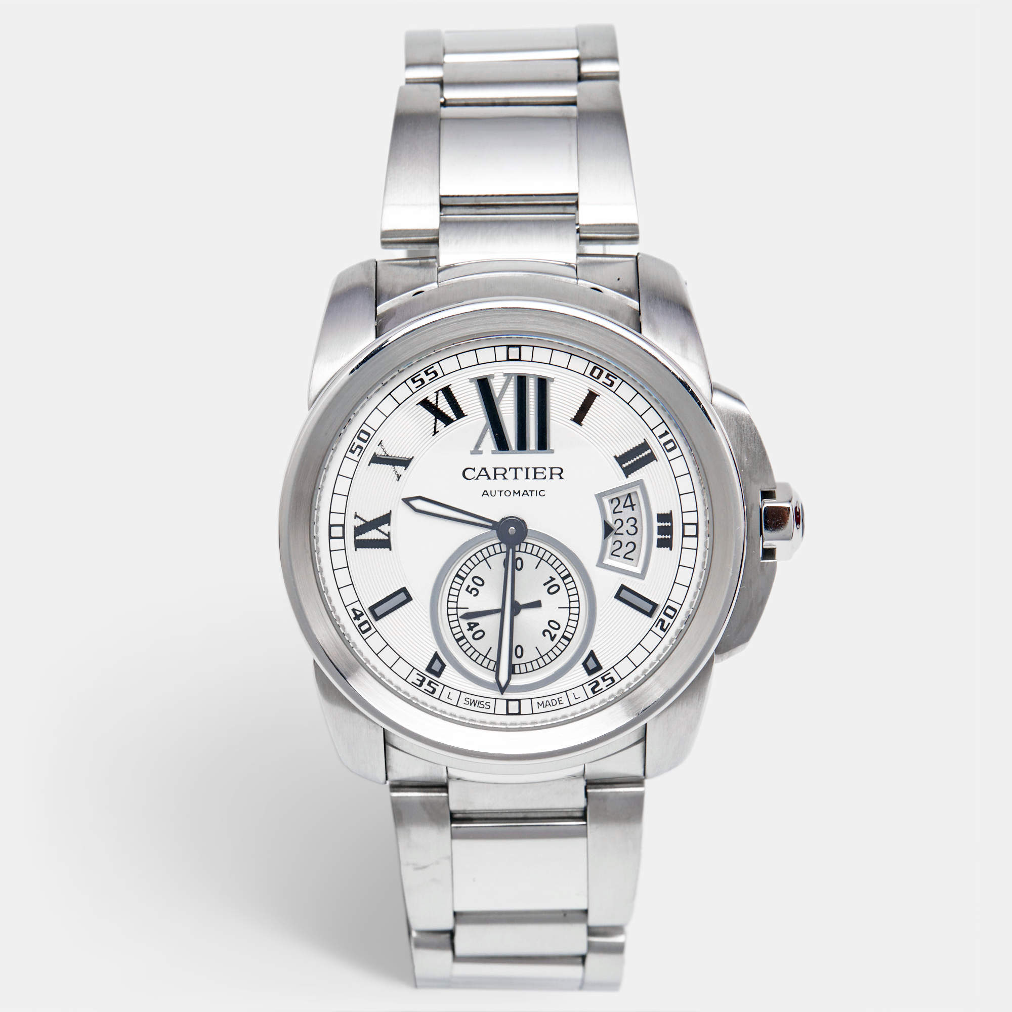 Pre Owned Cartier Silver Stainless Steel Calibre de Cartier W7100015 Men's Wristwatch 42 mm