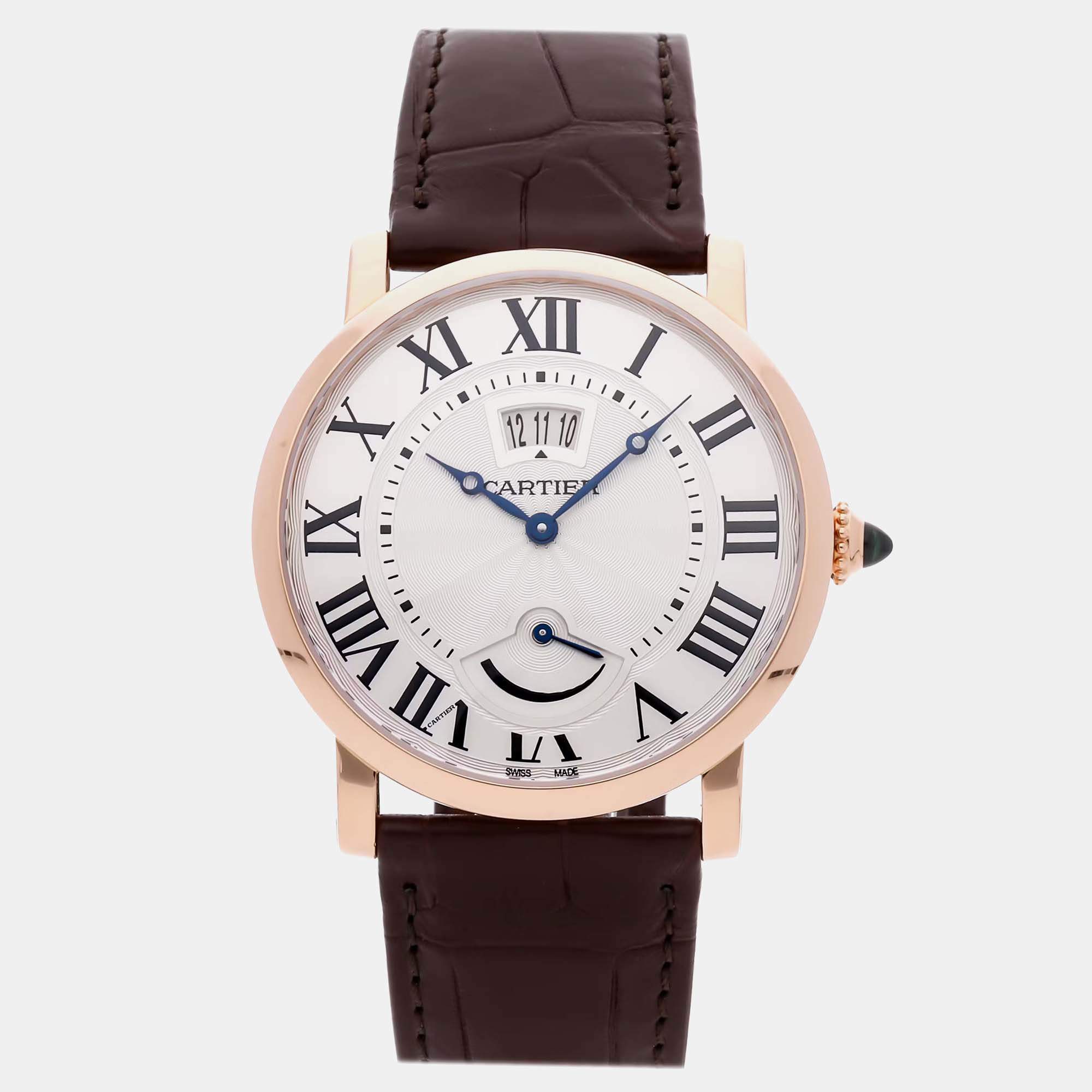 Pre Owned Cartier Rotonde De Cartier W1556252 Manual Winding Silver 18K Rose Gold Men’s Wristwatch 42 mm