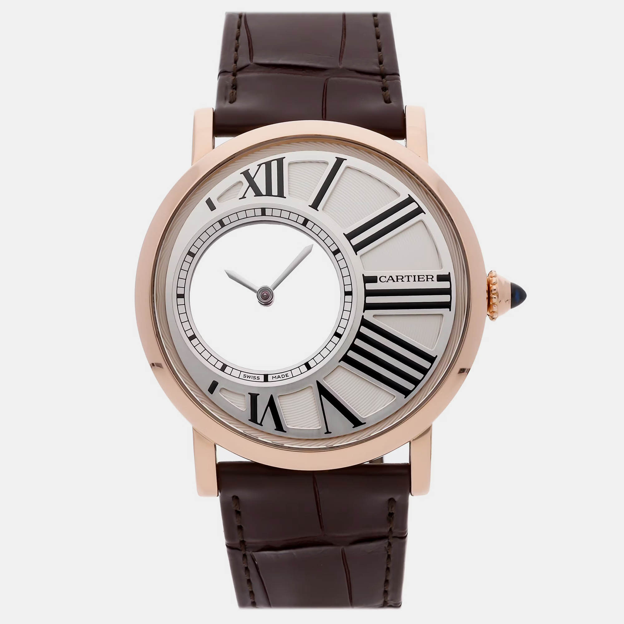 Pre Owned Cartier Rotonde De Cartier W1556223 Manual Winding Silver 18k Rose Gold Men’s Wristwatch 42 mm