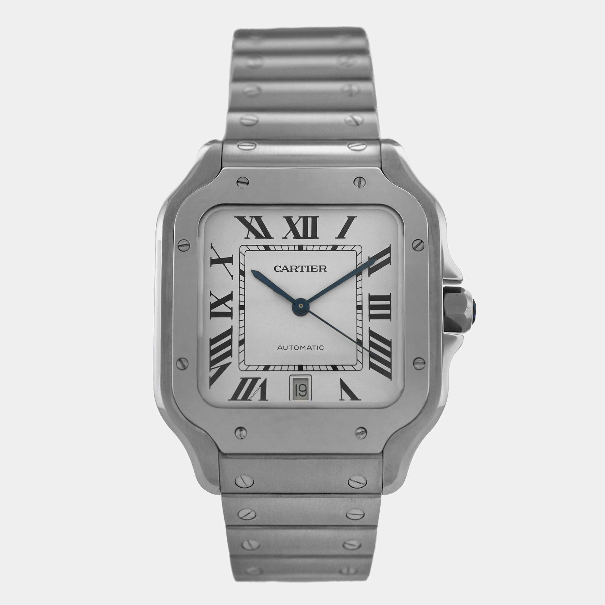 Pre Owned Cartier Santos WSSA0018 Automatic White Stainless Steel Men's Wristwatch 40 mm