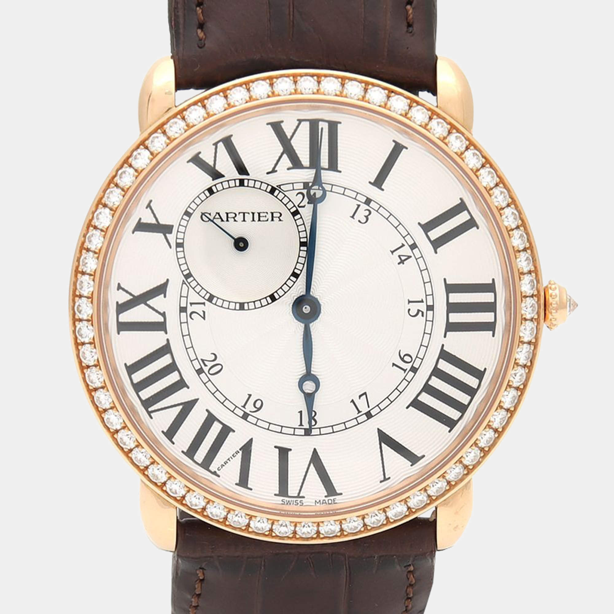 Pre Owned Cartier Ronde Louis Diamond Manual Winding Rose Gold Men's Wristwatch 42 mm
