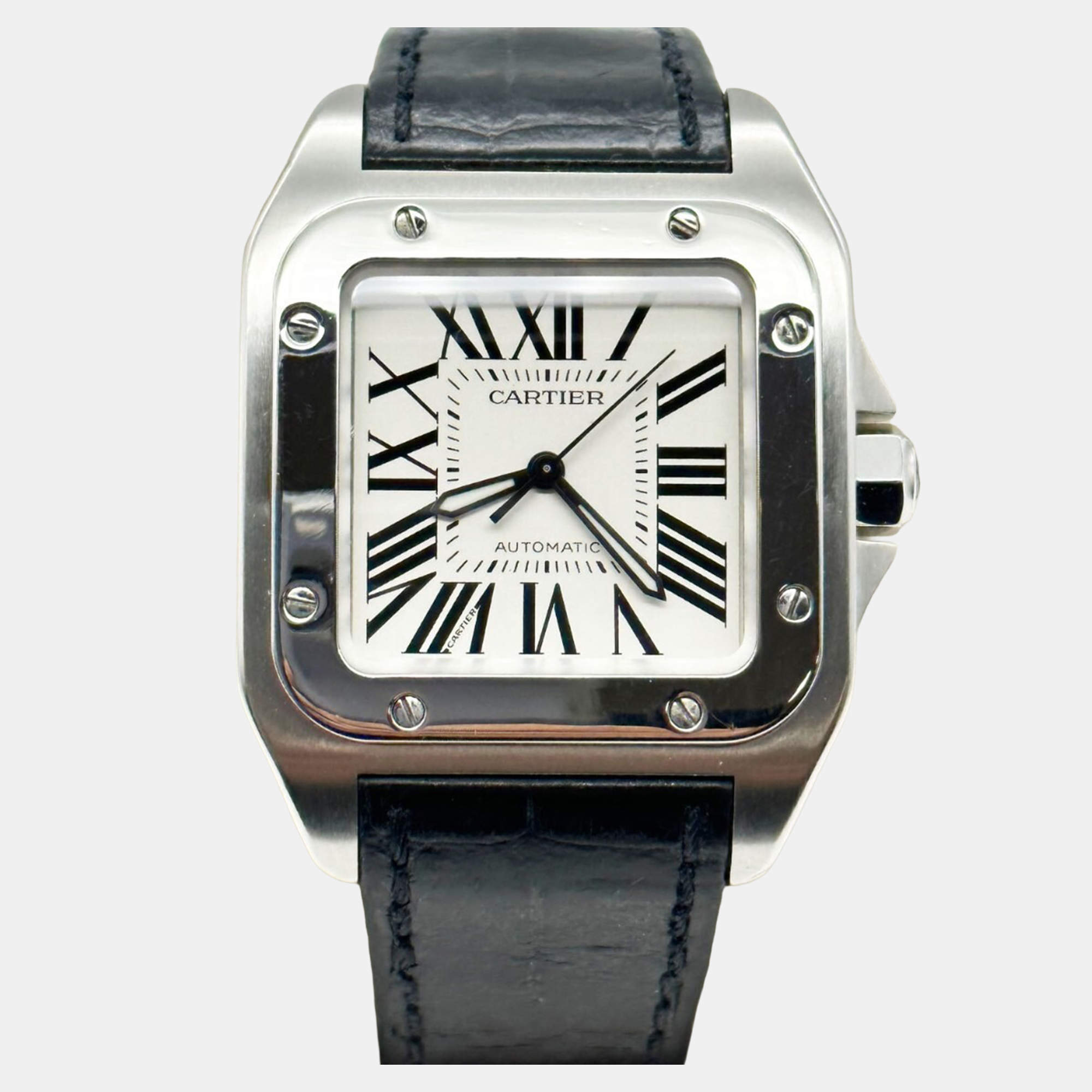 Pre Owned Cartier Santos 100 2878 Automatic Stainless Steel Men's Wristwatch 33 mm