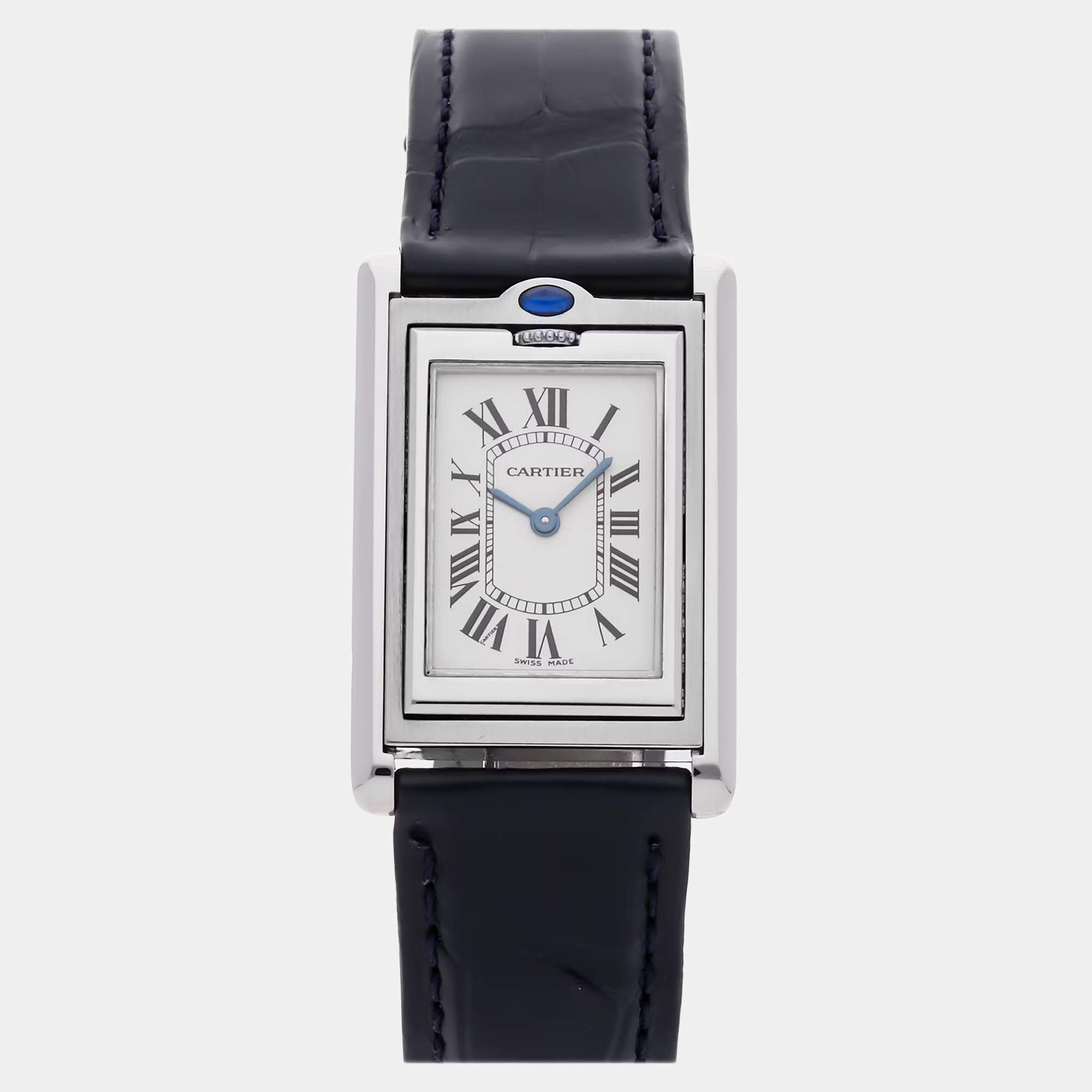 Pre Owned Pre-Owned Cartier Tank Basculante W1011258  Silver Quartz Stainless Steel Men's Wristwatch 24 mm