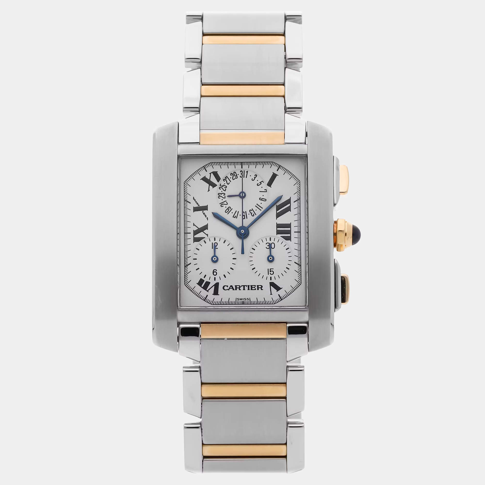 Pre Owned Pre-Owned Cartier Tank Francaise XL Chronoflex W51004Q4  Quartz Men's Watch 28 mm x 37 mm