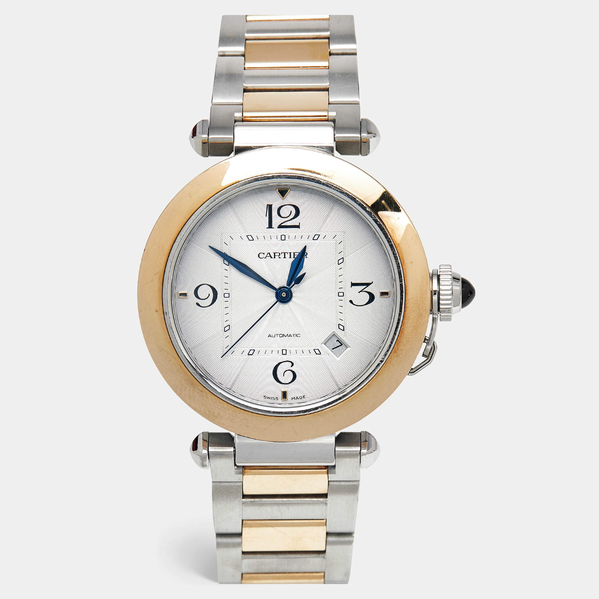 Pre Owned Cartier Pasha De Cartier CRW2PA0009 Silver Dial 18K Yellow Gold Stainless Steel Men's Wristwatch 41 mm