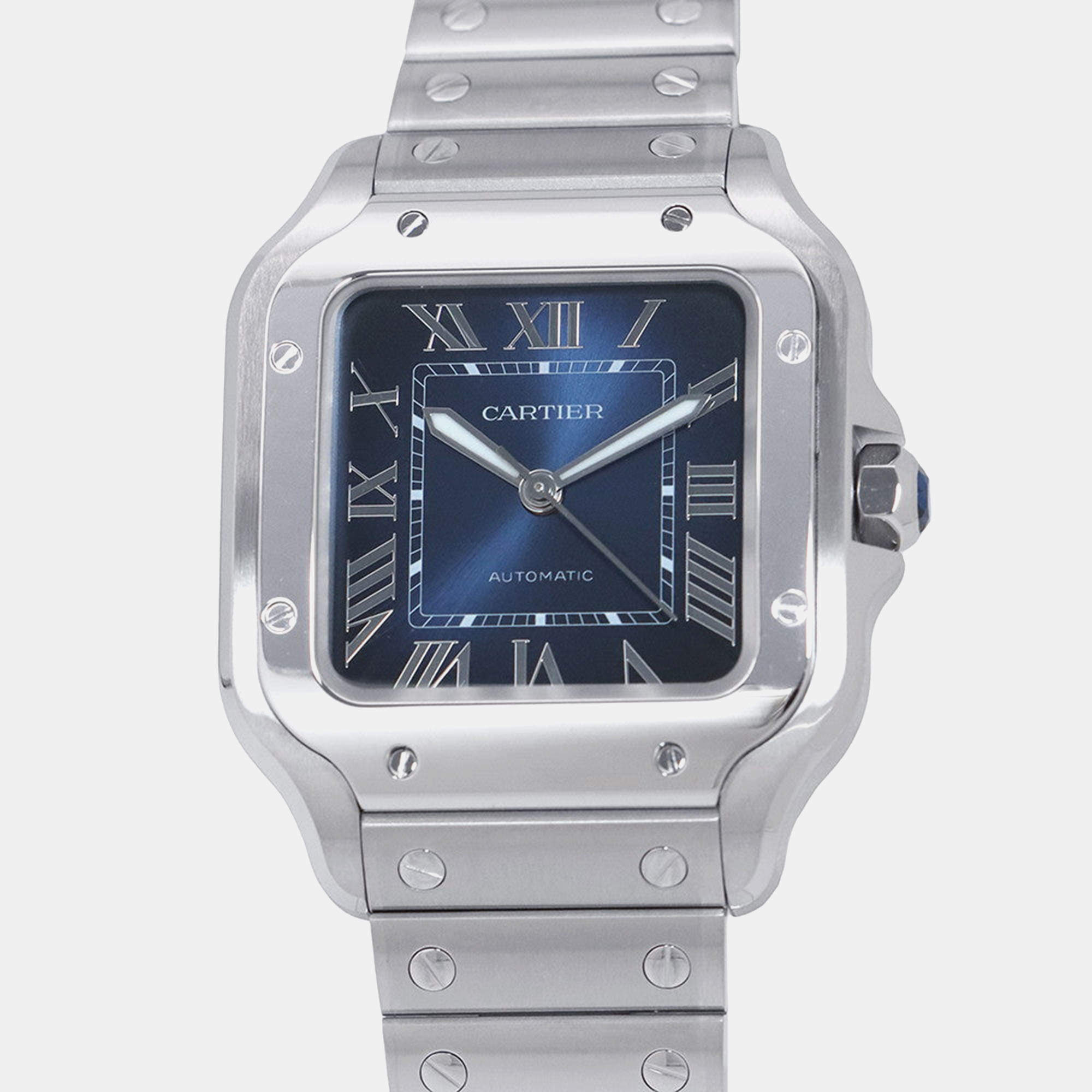 Pre Owned Cartier Santos WSSA0063 Automatic Blue Stainless Steel Men’s Wristwatch 35.1 mm