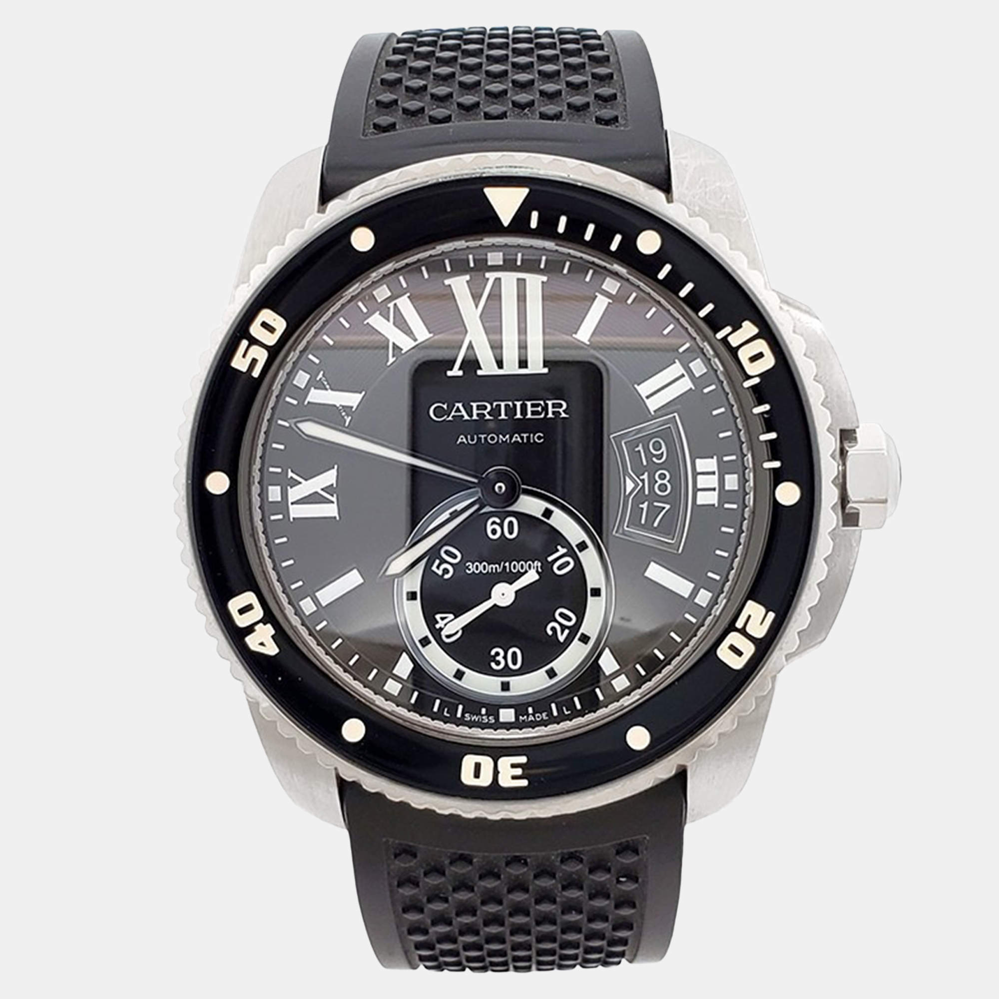 Pre Owned Cartier Calibre de Cartier W7100056 Automatic Black Stainless Steel Men's Wristwatch 42 mm
