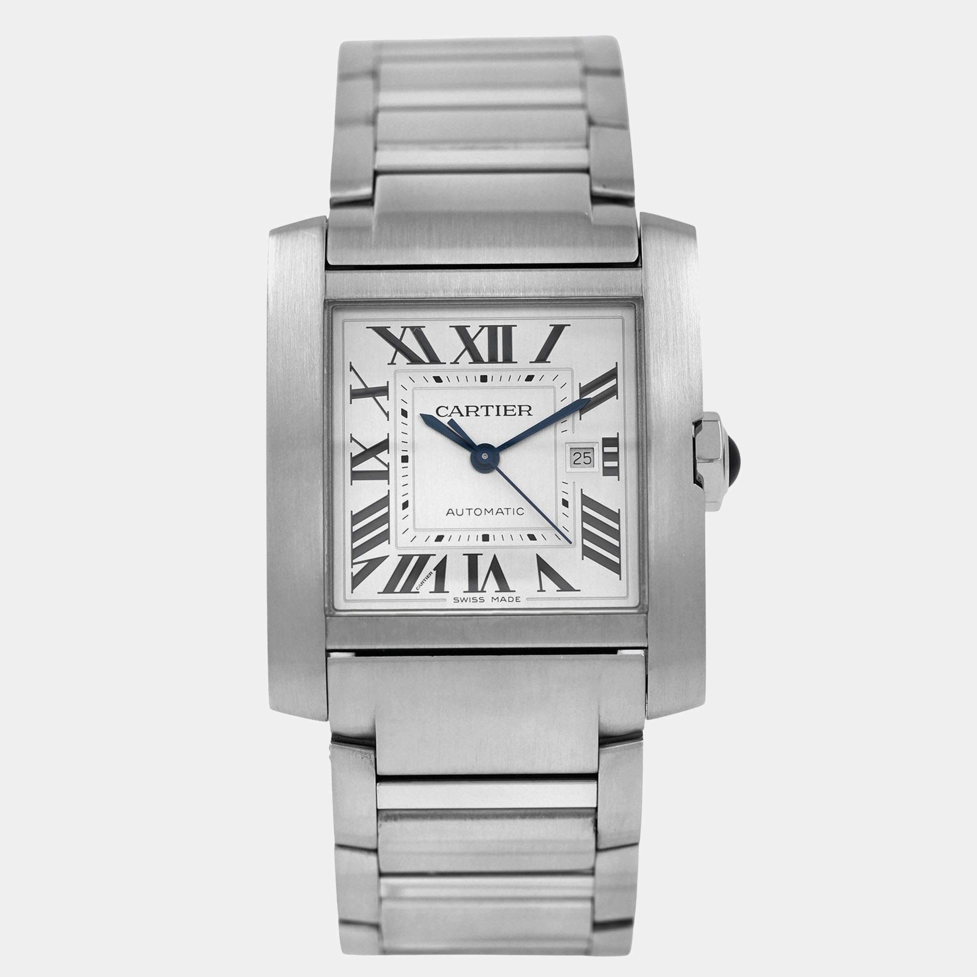 Pre Owned Cartier Tank Francaise WSTA0067 Automatic White Stainless Steel Men's Wristwatch 45 mm