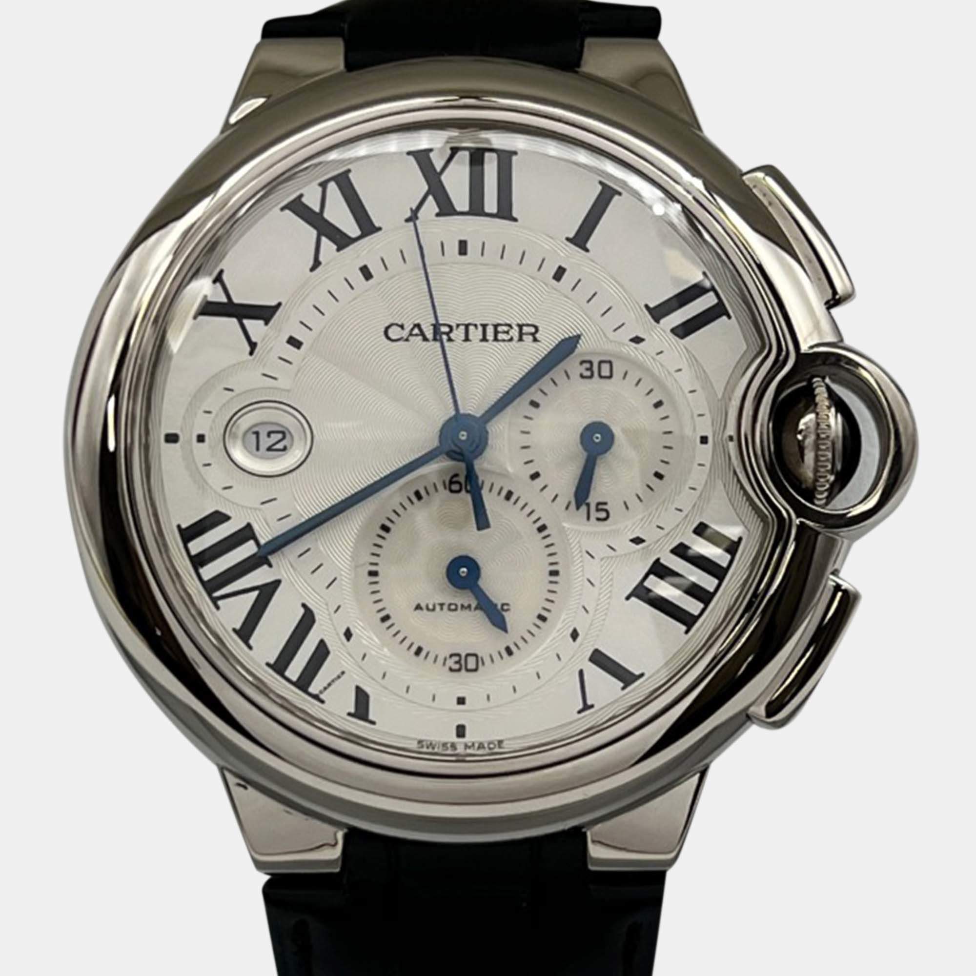 Pre Owned Cartier Ballon Bleu W6920005 Automatic Silver 18k White Gold Men's Wristwatch 42 mm